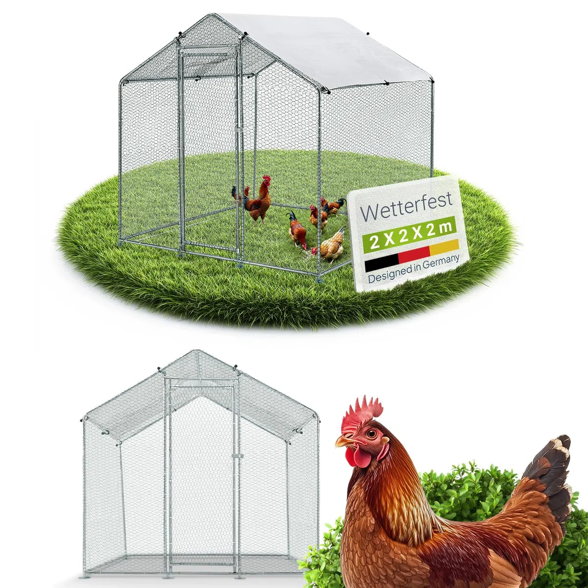 Enclos Juskys 2 x 2 x 2 m — Poulailler en métal Accessible d'une Surface de 4 m² avec Porte et verrou — Enclos pour Poules, Petits Animaux et Plantes