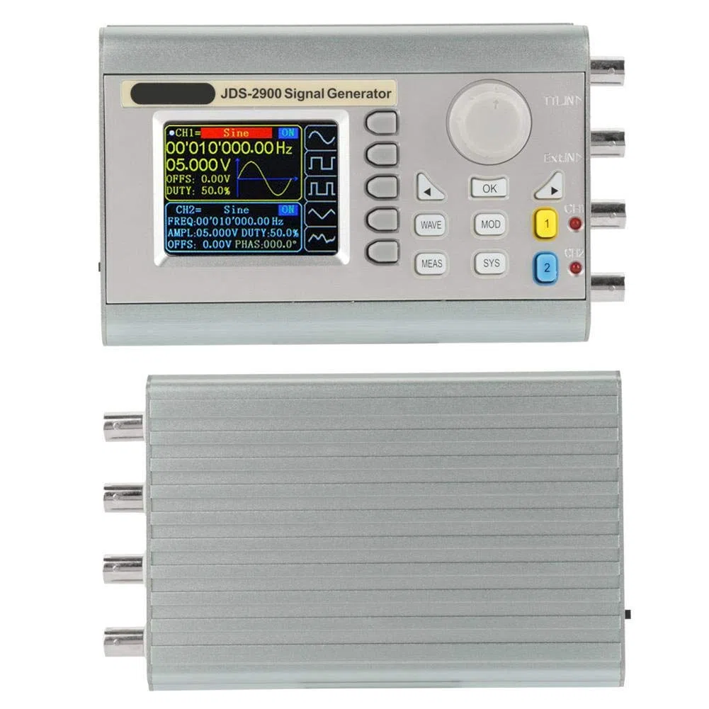 Akozon Compteur de générateur de signaux DDS JDS2900 Compteur de fréquence de générateur de fonction de forme d'onde arbitraire double canal haute précision 266MSa/s(15MHz EU Plug)