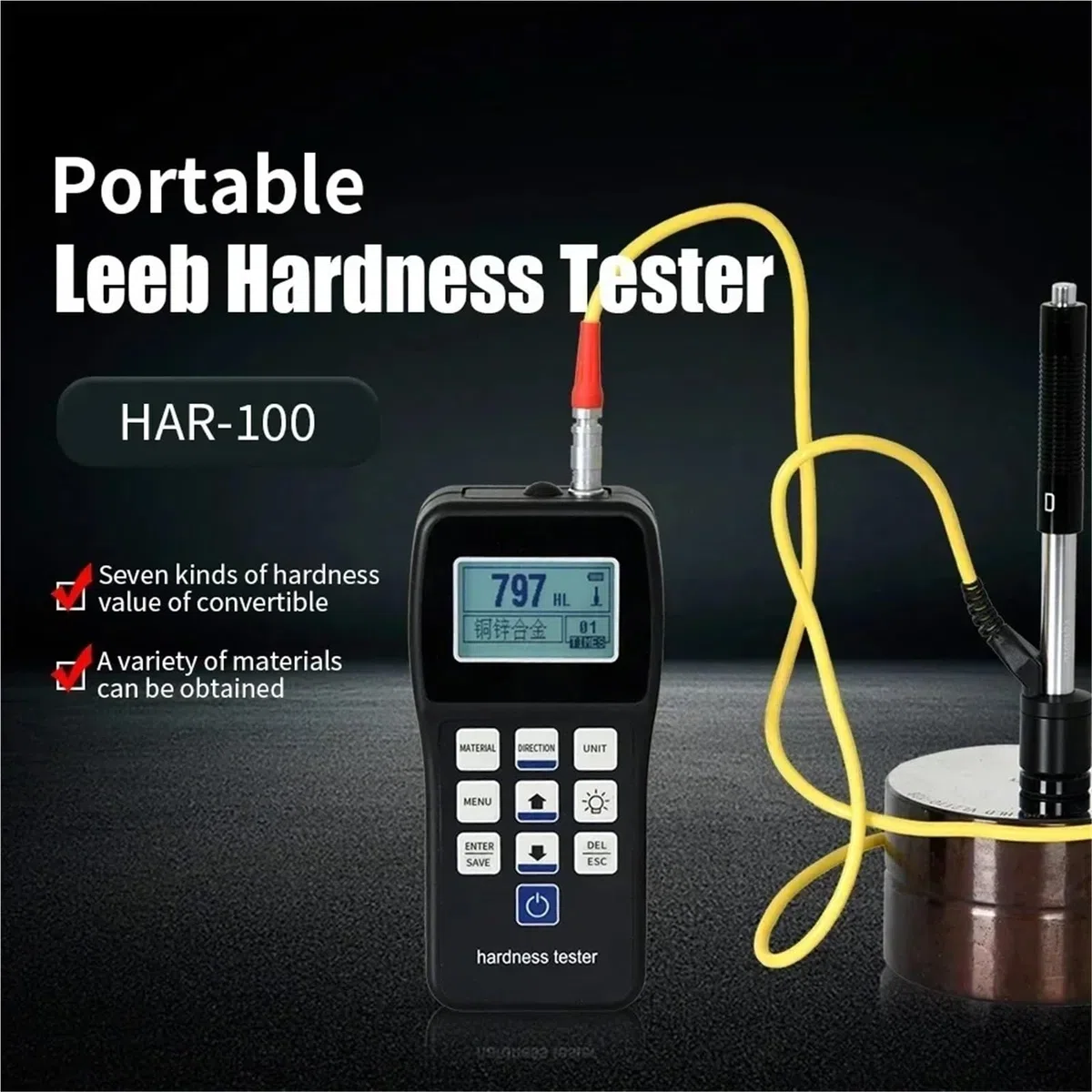Kit de test d'eau dure, Leeb – testeur de dureté Portable, duromètre à rebond HL, HB, HRB, HRC, HRA, HV, HS for l'acier métallique sans bloc Standard,Excellente portabilité