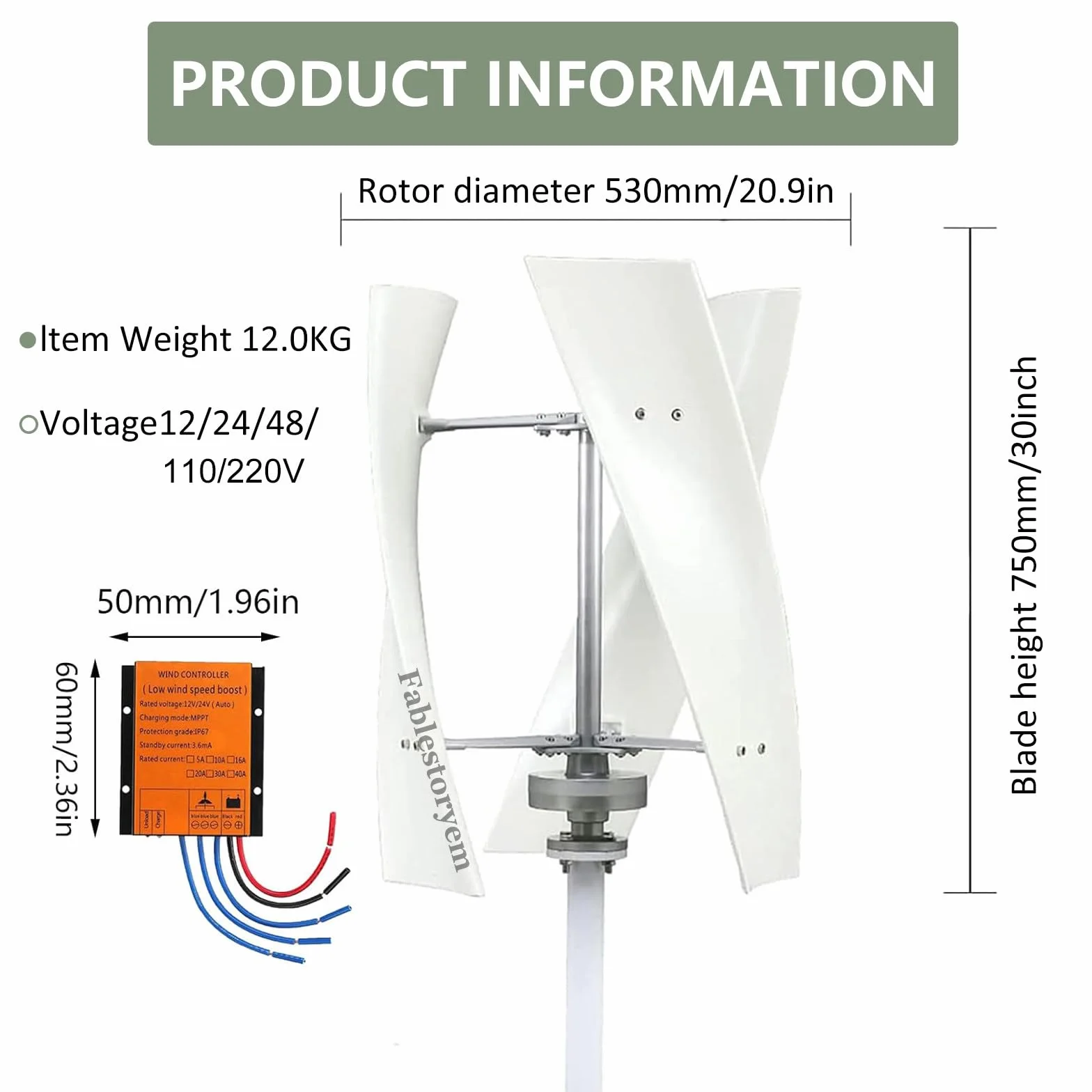 Kit de Générateur d'éolienne 14000W, Kit de Générateur de Vent Vertical d'éolienne 12V/24V/48V/110V/220V, équipement de Producteur d'électricité, Kit d'énergie Domestique,White-220V