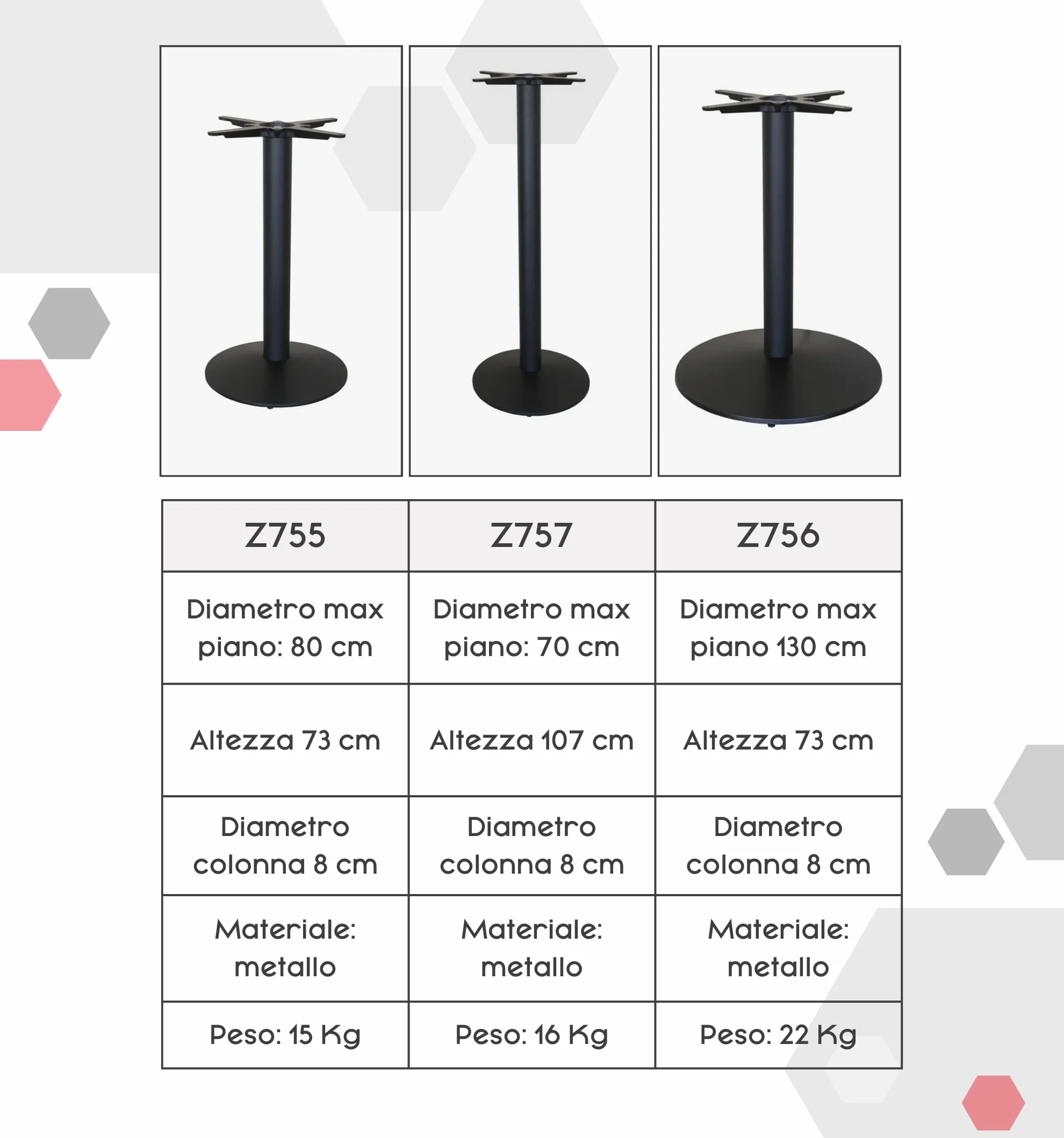 ZStyle Base de table – Pied de table – Pied – Métal – Table basse – Base ronde – Pour Bar Restaurants Catering Bistrot – Pied central – Intérieur/Extérieur (G756 : diamètre base 55 cm/h 73 cm)