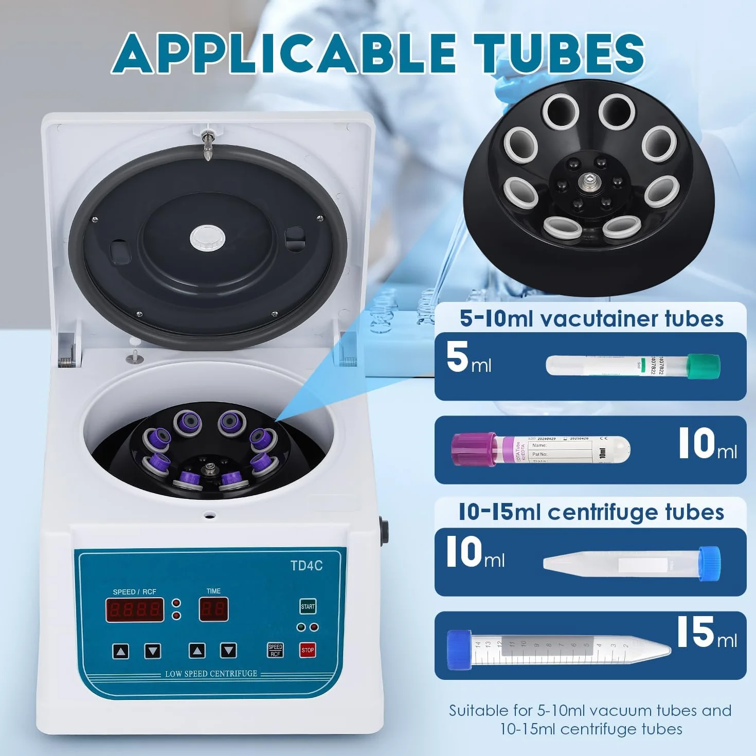 CGOLDENWALL Centrifugeuse de laboratoire 8x15ml Affichage LED, 4000rpm, 99min Timing, 1880xg, pour Tubes Vacutainer 5-10ml & Tubes Centrifuge 10-15ml, Centrifugeuse PRP à faible vibration (EU)