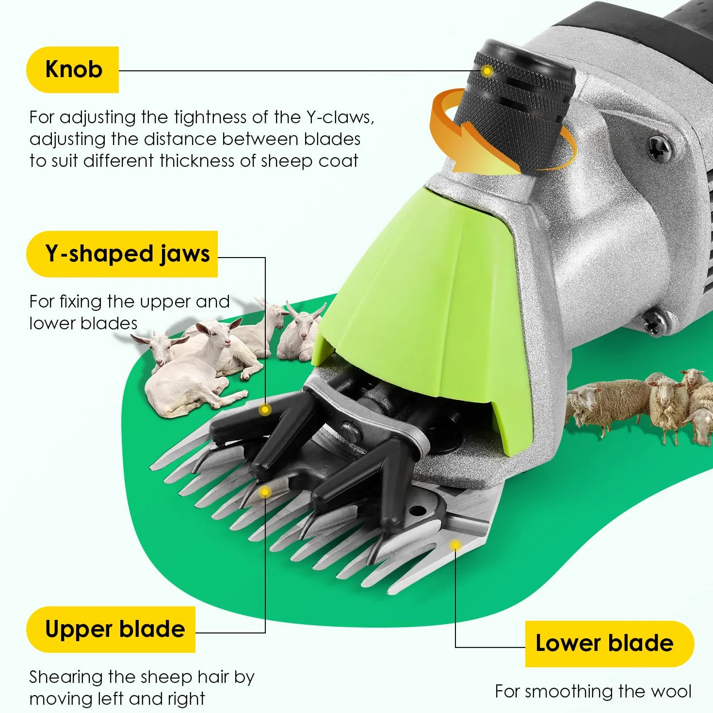 CGOLDENWALL Tondeuse Mouton Électrique 850 W 6 Vitesse Réglable Professionnelle pour Raser Les Moutons Animaux Laines Chèvres 220 V CE Avec Lubrifiant (9 droites+9 courbes+13 droites+13 courbes)