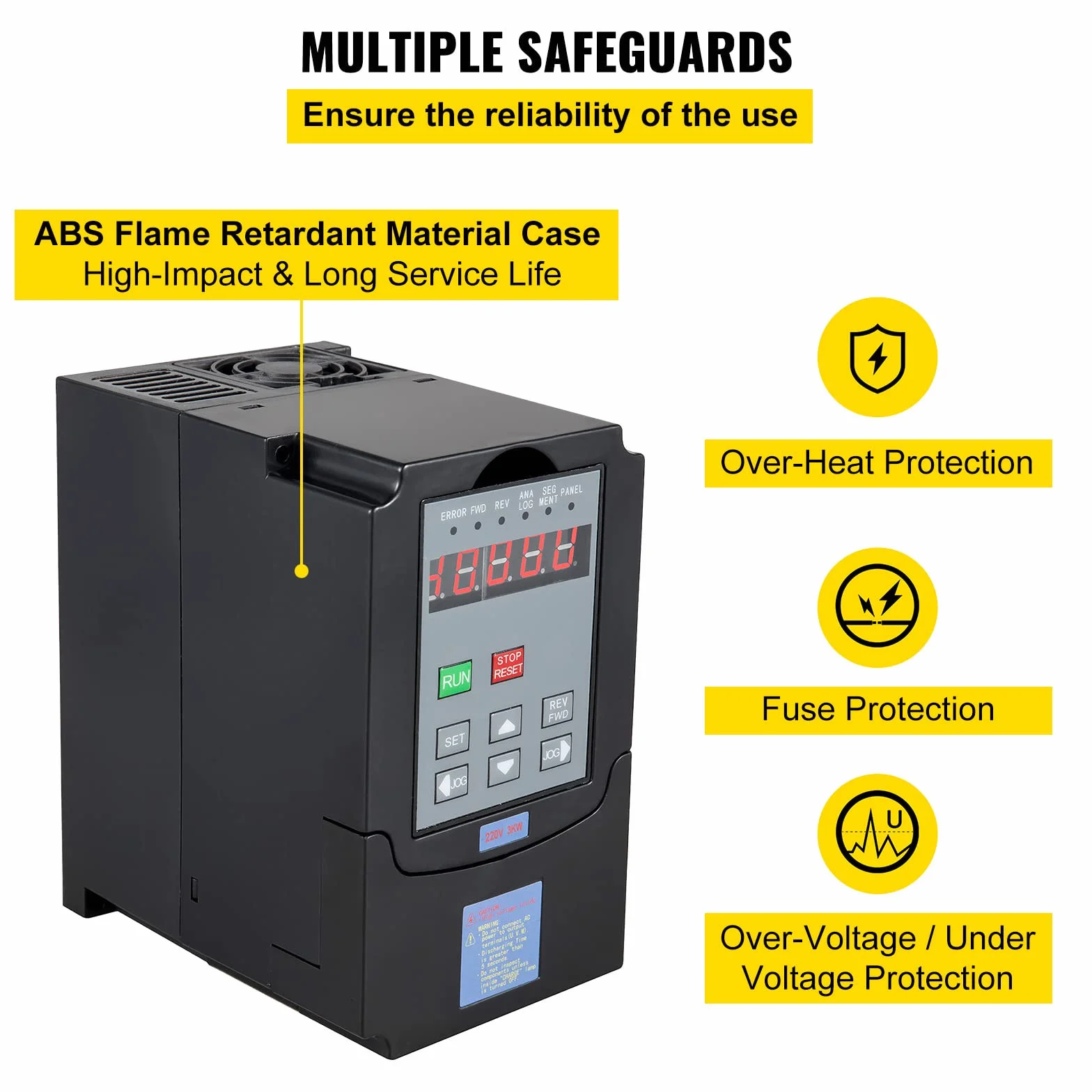 VEVOR Convertisseur de fréquence 3 kW VFD Convertisseur de fréquence 220 V pour tours, fraiseuses, camions, grues, pompes et convoyeurs