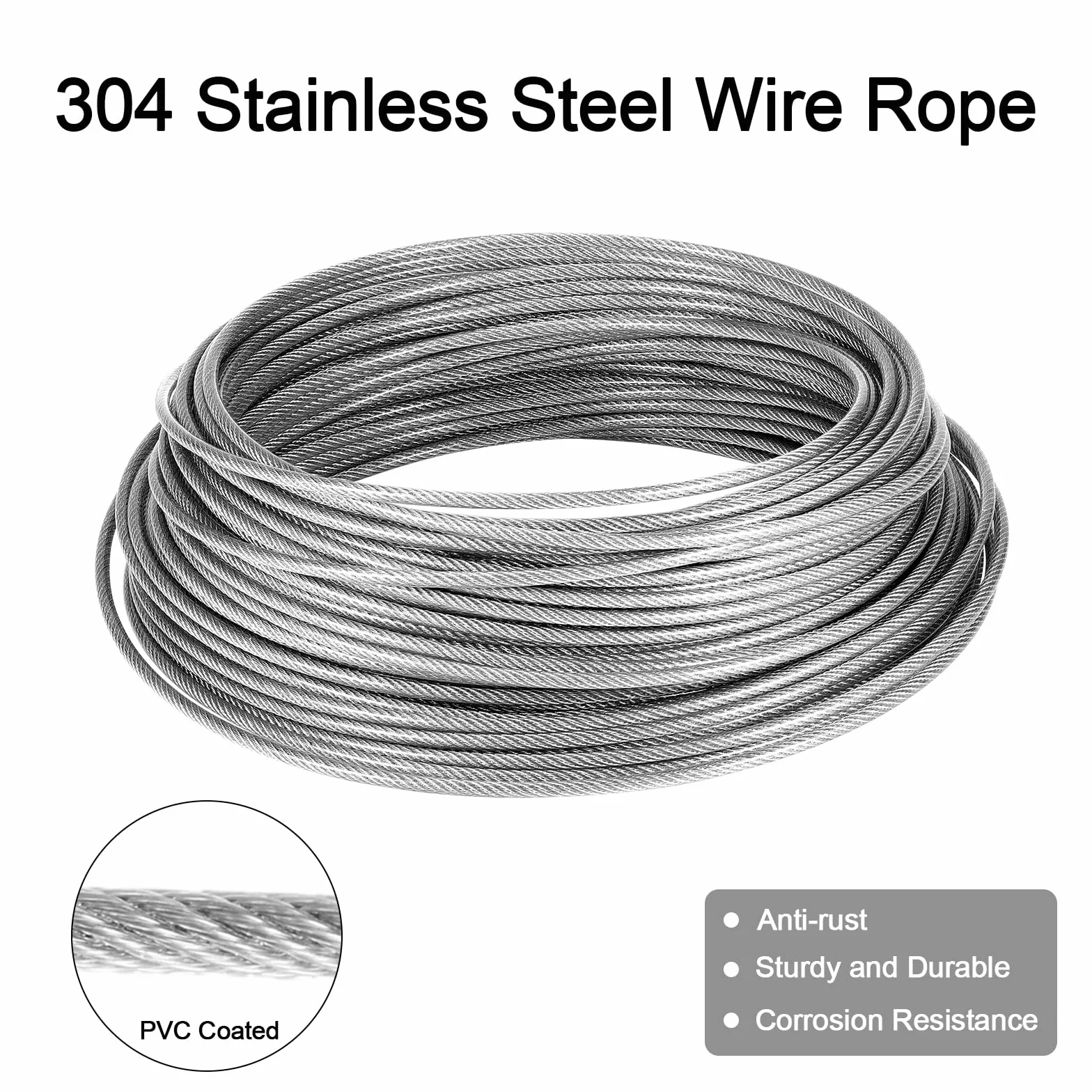 Kit de Suspension 30m en Acier Inoxydable, Câble 3mm Enduit de PVC Avec Tendeur M5 et Crochets, Pour Linge, Lumière, Plante Grimpante, Rambarde