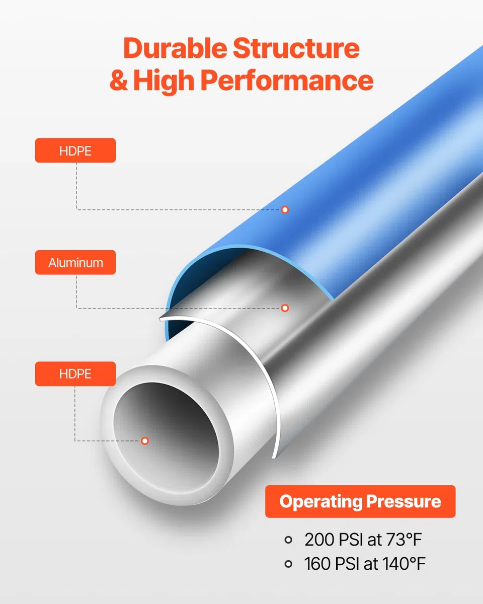 VEVOR Kit Conduite de Compresseur d'Air, 91,44 m x 19,05 mm, Système de Tuyauterie d'Air Comprimé en PEHD Aluminium, Étanche, Facile à Installer, Kit Tubes d'Air Comprimé pour Garages, Ateliers, Bleu
