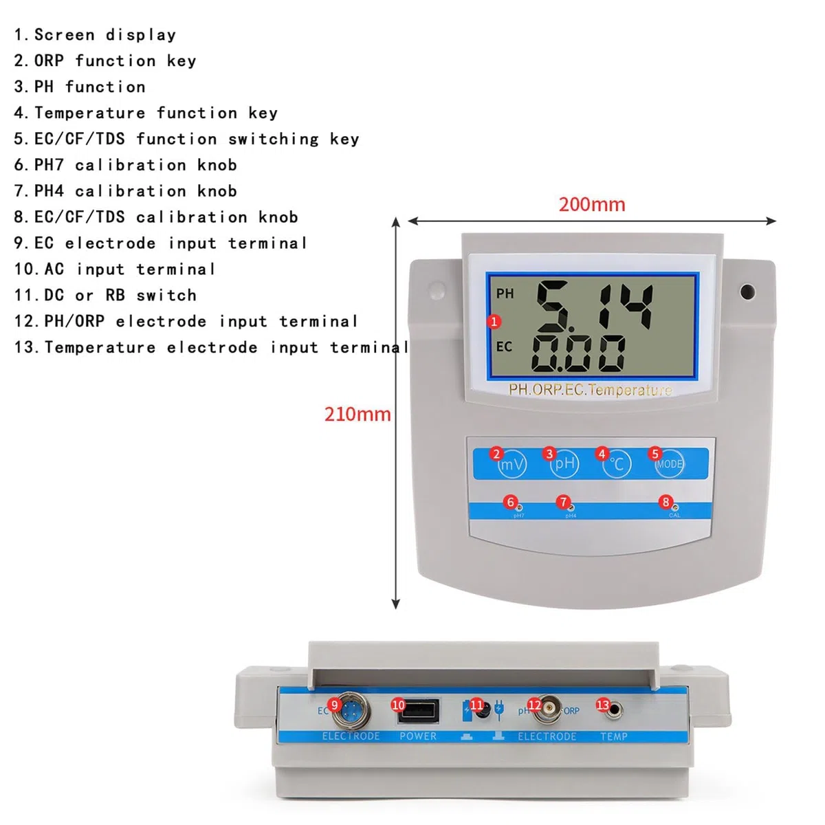 Kit de pH-mètre numérique pour aquariums et laboratoires, avec compensation de température et stockage de données, idéal pour les tests de pêche et d'eau