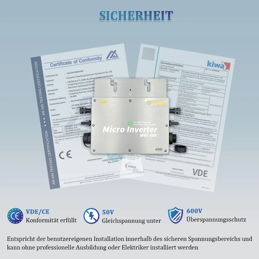Y&H Micro-onduleur couplé au réseau 800W étanche IP65 MPPT DC30-42V PV Entrée AC180-260V Sortie pour Panneaux solaires 30V 36V