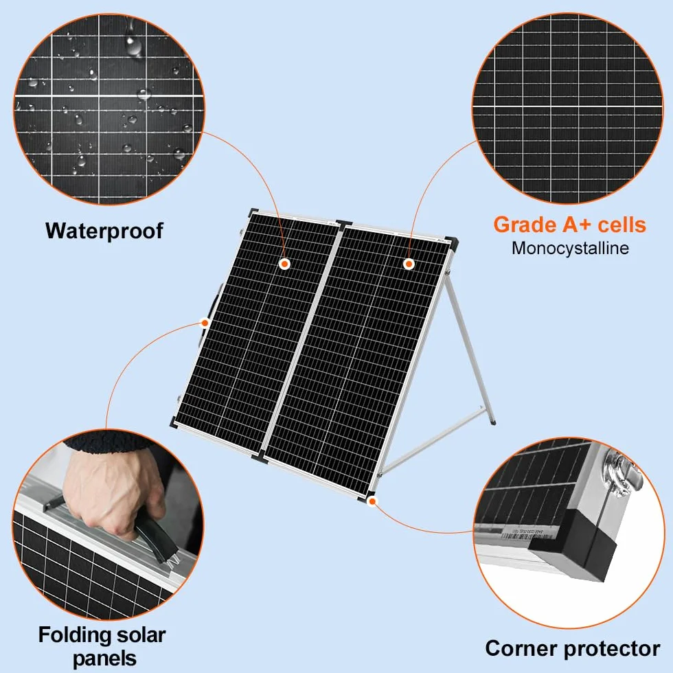 DOKIO 160W 18V Panneau Solaire Pliable Portable | pour batteries 12V avec régulateur de charge solaire (2 ports USB) + sac de transport