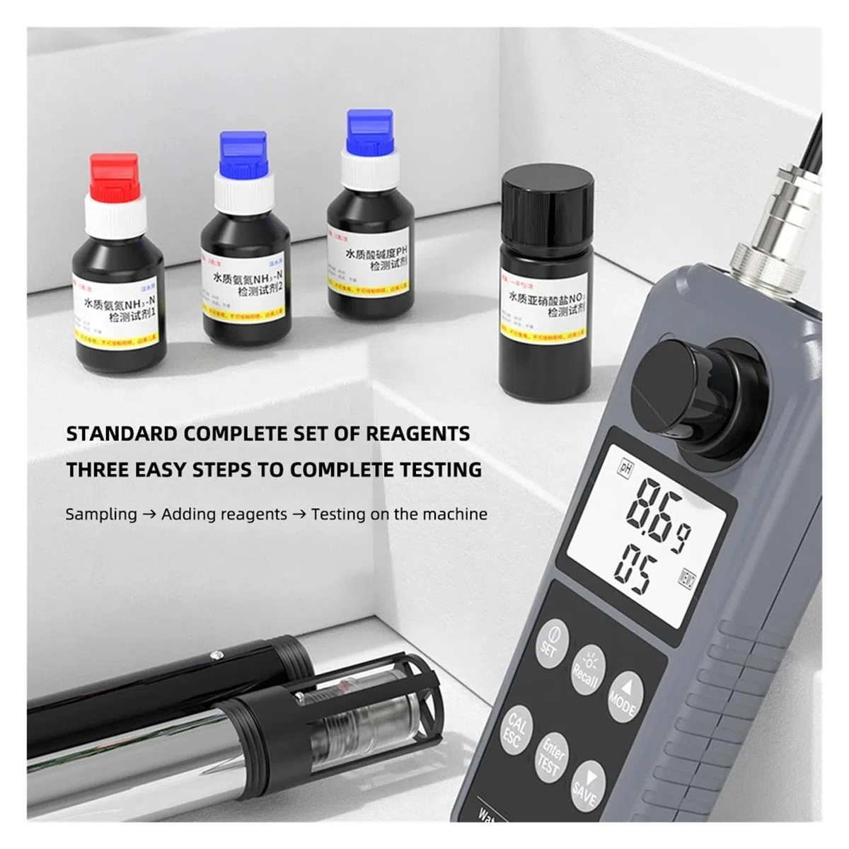Testeur De Qualité Multiparamètre AE86061 for Le Traitement De L'eau En Laboratoire Écran rétroéclairé | DO/PH/Temp/ammoniac/Nitrite dissous O2 mètre Aquarium Aquaculture Fish Tank