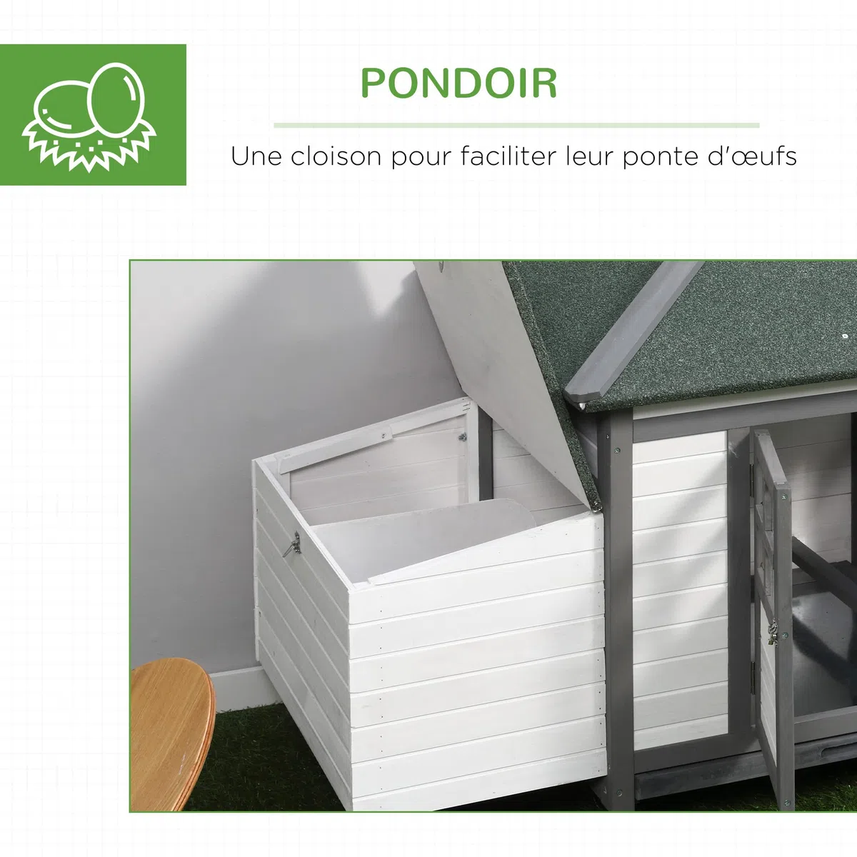 PawHut Poulailler Cottage Multi-équipement perchoir Rampe pondoir enclos tiroir à déjection 196L x 76l x 97H cm Bois Massif pin Gris Blanc