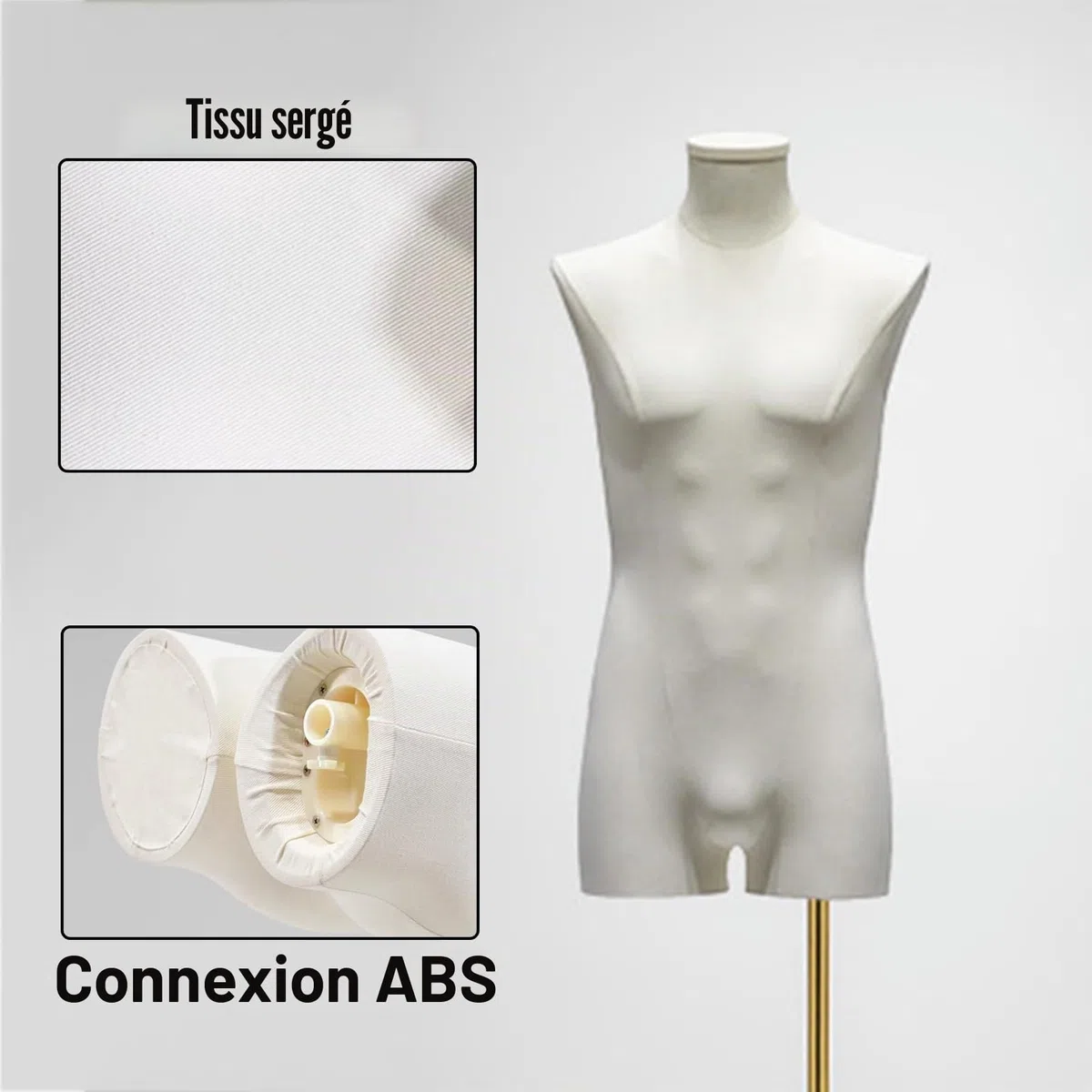 Mannequin Homme, Buste Mannequin Couture de Vitrine Réglable en Hauteur (160-240cm), Manequin Masculin sur Pied pour Vêtement de Présentation Hommes Couture et Design de Mode