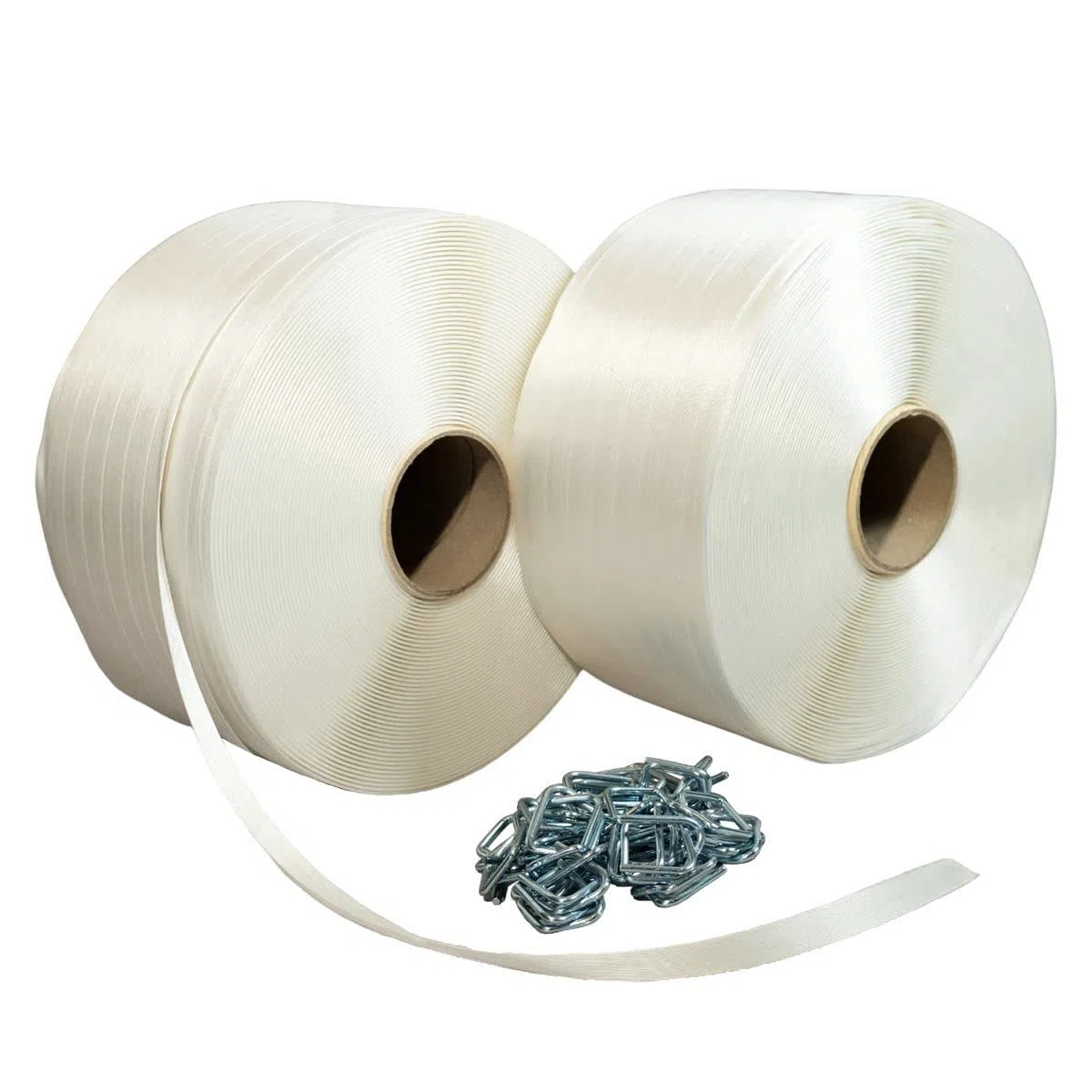 TECPLAST Pack 2 Feuillards de cerclage fil à fil PFF2 16 mm x 850 m + 250 Boucles OFFERTES - Feuillard textile Résistance 450kg