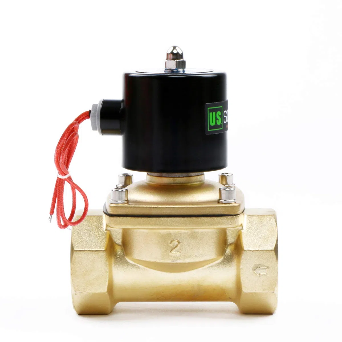 U.S. Solid Électrovanne électrique en laiton 2" – 12V DC, Normalement Fermée, Air, Eau, Carburant, VITON, Filetage G