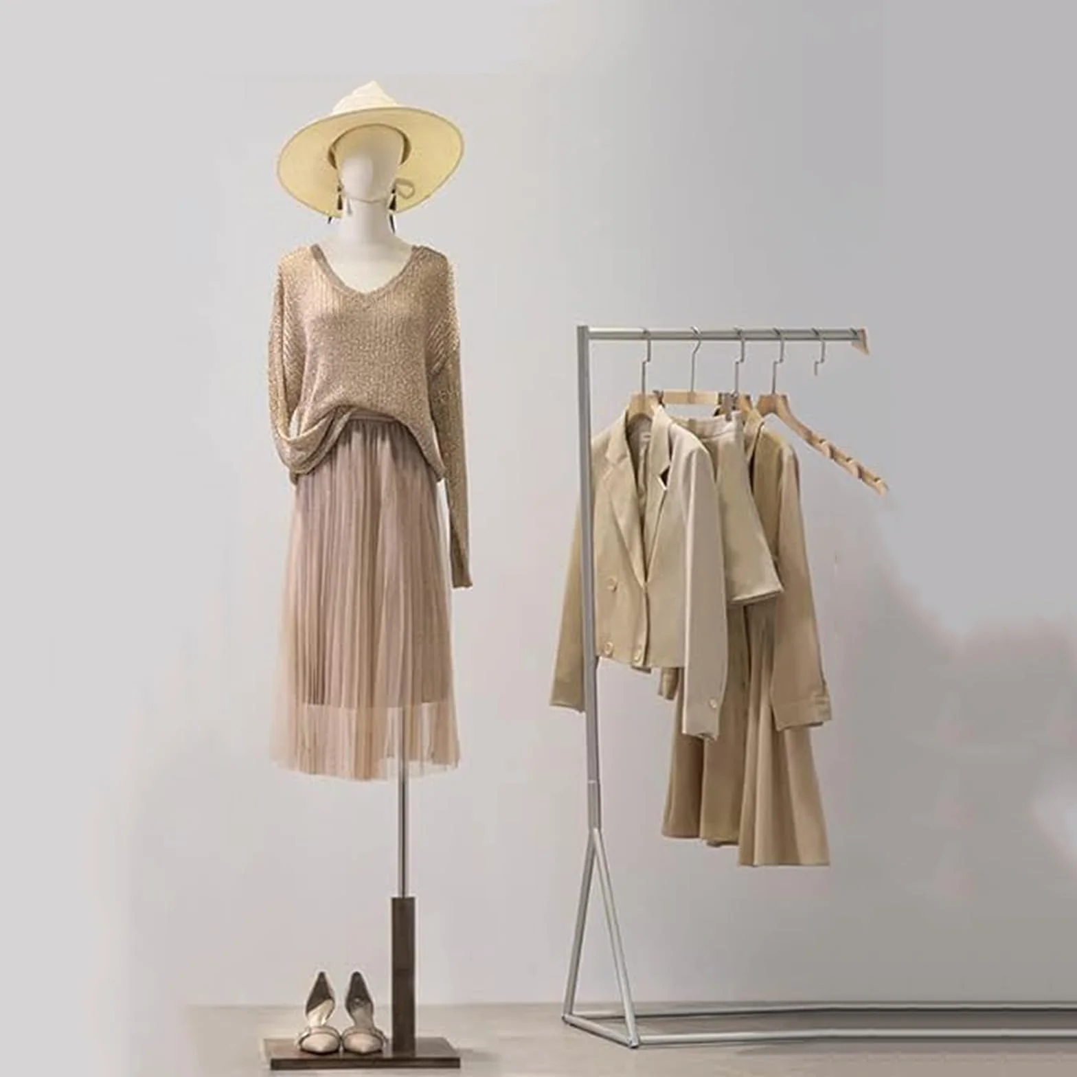 Robe féminine en Forme de Mannequin Torse, Hauteur réglable de 118 à 188 cm, présentoir de vêtements, modèle de Corps, Support avec tête, Bras en Bois et Base pour Coudre des vêtements