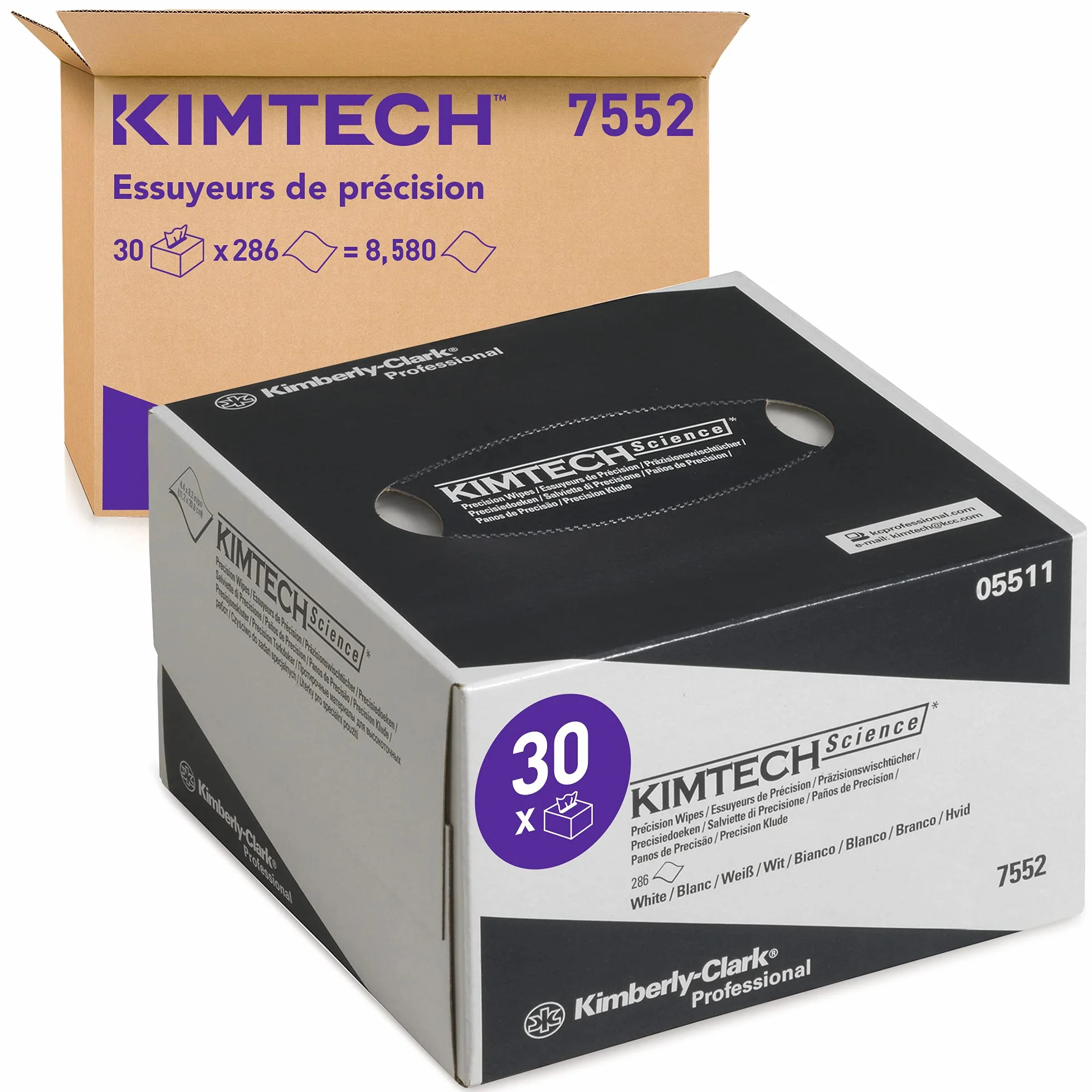 Essuyeurs de précision Kimtech Science 7552 - 30 boîtes distributrices de 286 essuyeurs blancs petit format, 1 épaisseur = 8 580 formats