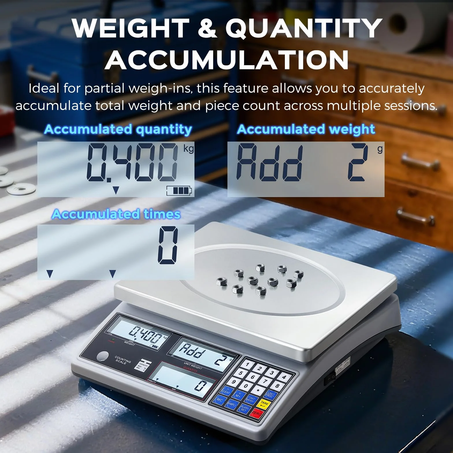 Bonvoisin Balance de Comptage Industrielle 30kg x 1g, Unités : g, lbs, kg, Export Données RS232, Alarmes Poids/Quantité, Plateau Acier Inoxydable 304, pour Pièces, Monnaie, Bijoux