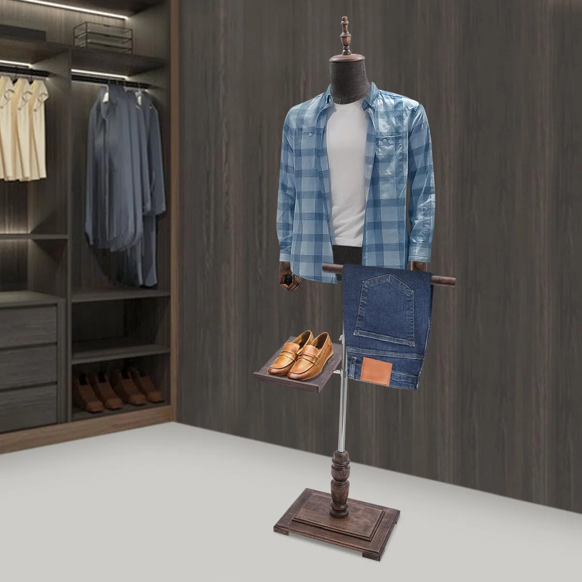 Mannequin de Couture pour Homme - Hauteur réglable - Buste pour Homme - avec Porte-Pantalon et Porte-Chaussures pour Exposer et Coudre (Marron)