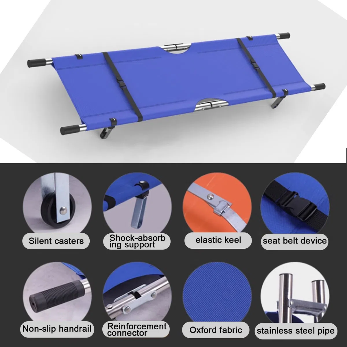 Civière Médicale Pliante, Brancard Portative en Acier Inoxydable, Bleue d'urgence Brancard, Panneau de Transfert du Patient Polyvalente, pour Le Sauvetage en Cas D'accident