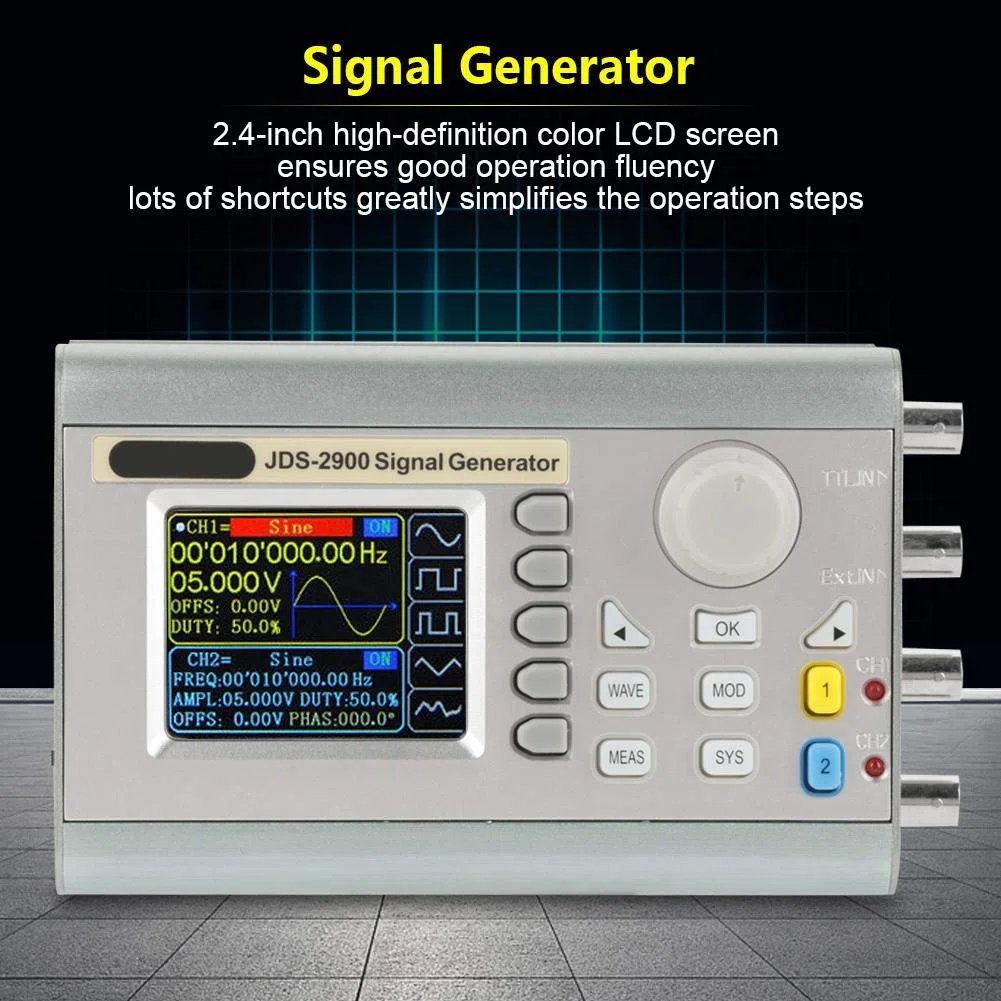 Akozon Compteur de générateur de signaux DDS JDS2900 Compteur de fréquence de générateur de fonction de forme d'onde arbitraire double canal haute précision 266MSa/s(15MHz EU Plug)