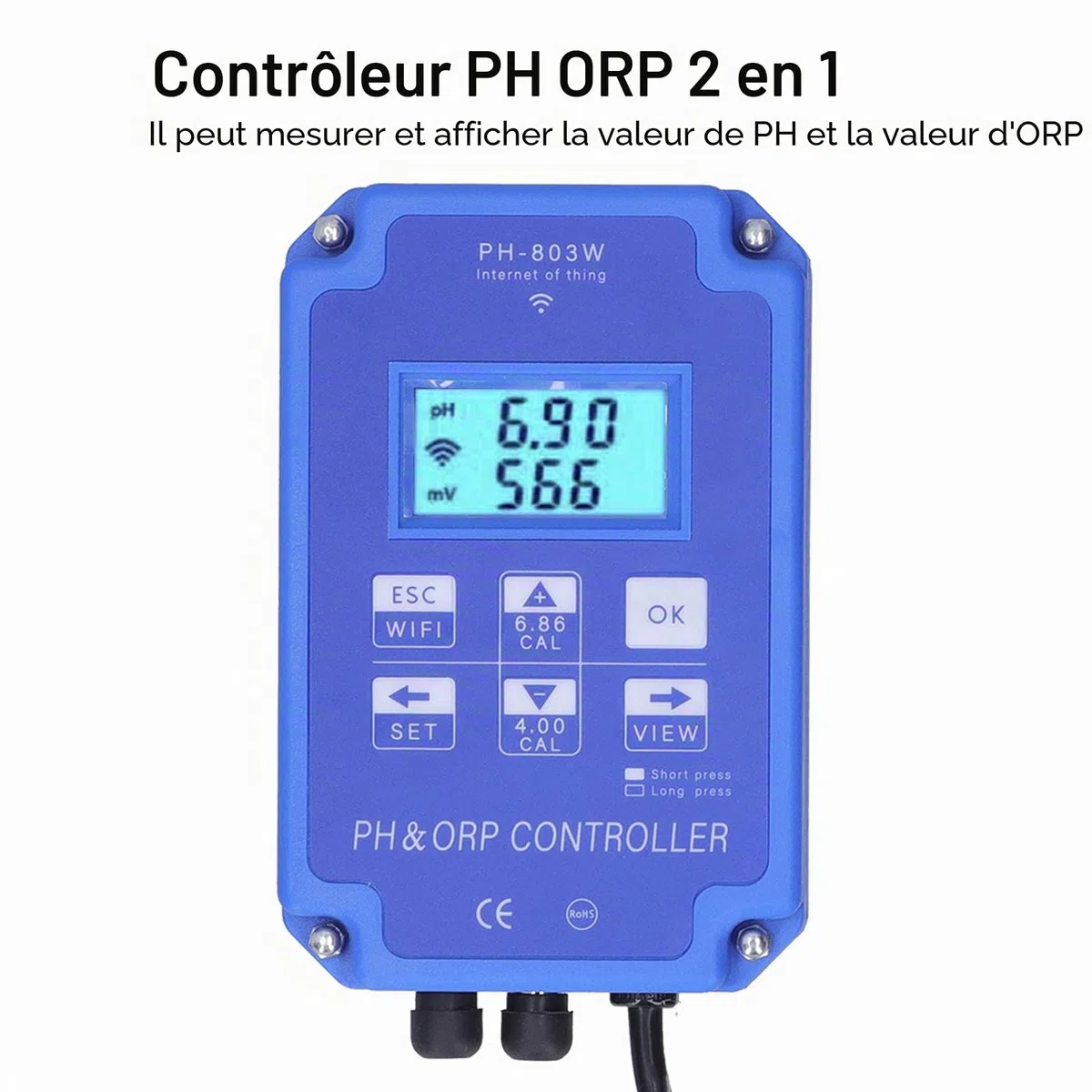 PH ORP Contrôleur Testeur D'eau Multi-paramètres PH-803W pour Surveillance et Contrôle Long Terme Qualité de L'eau(EU Plug 250V)