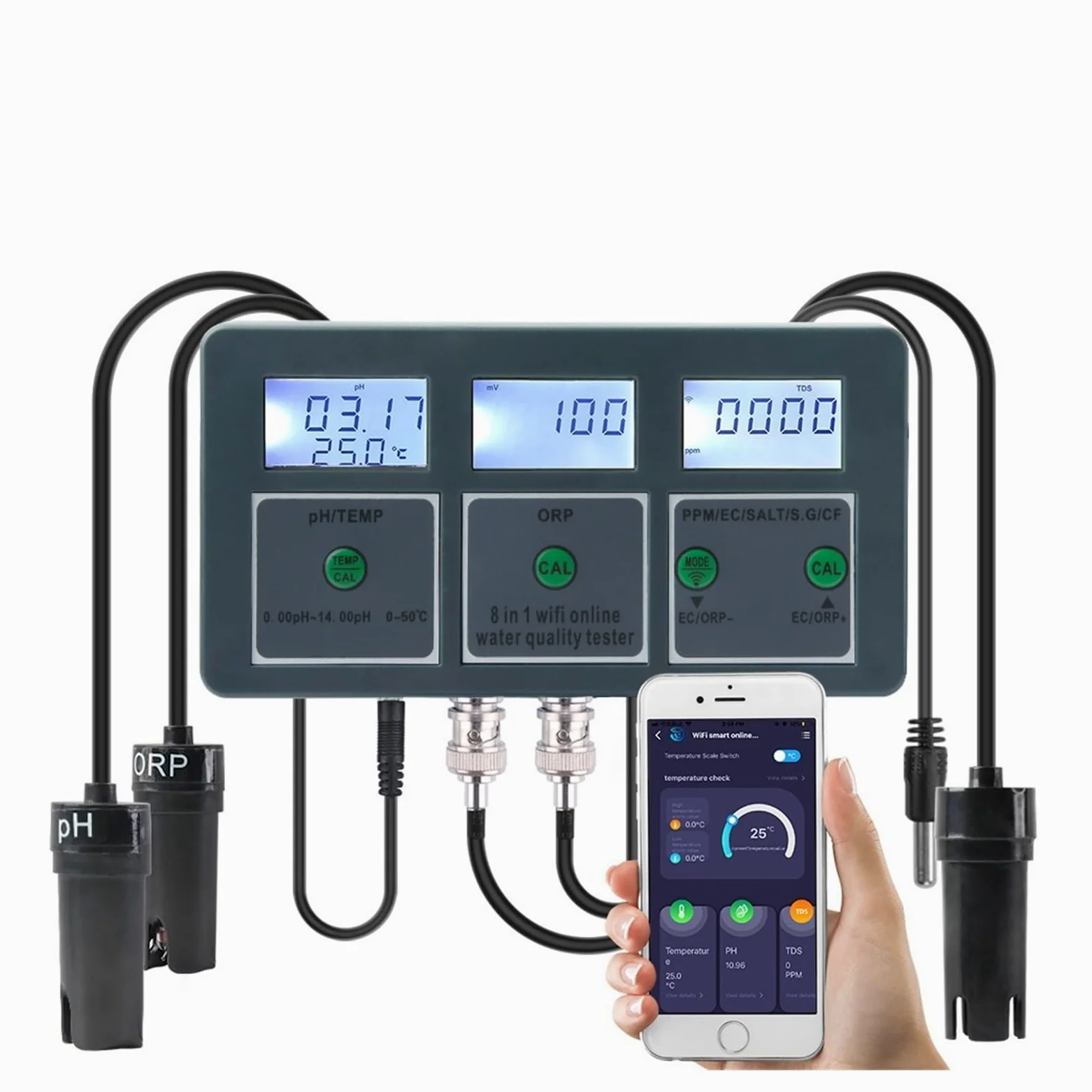 Testeur PH, Tuya Smart PH ORP TDS EC SALT S. G TEMP CF moniteur compteur en ligne Aquarium qualité de l'eau testeur enregistreur données contrôleur(Meter)