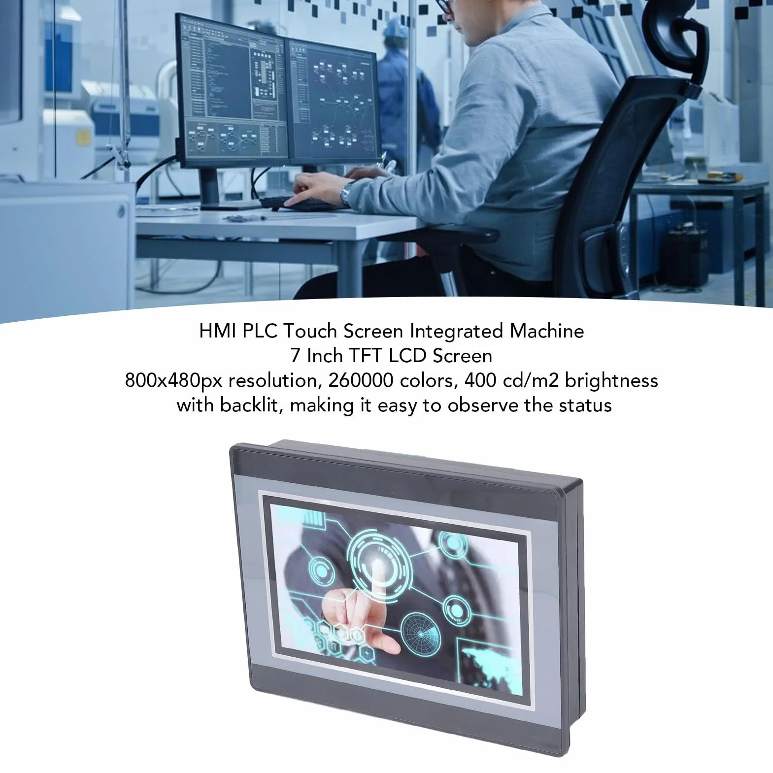Programmable PLC – Contrôleur HMI, Écran tactile 7 pouces TFT LCD, Résolution 800x480px, DC24V 5A, Sortie relais 8 voies, Moniteur industriel