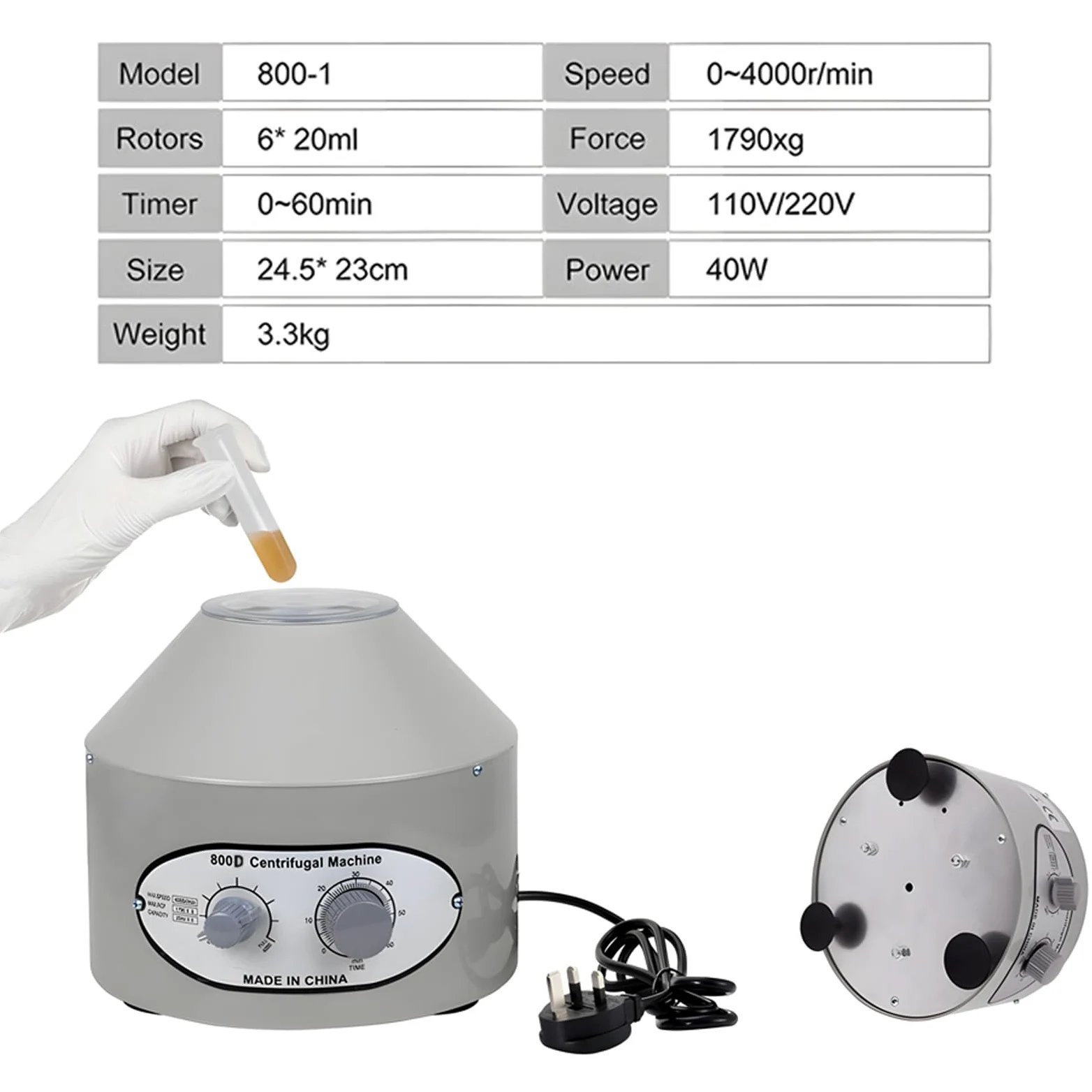 SYUFRE Centrifugeuse de Sang Électrique, Fonction de Minuterie de 0 À 60 Minutes Centrifugeuse À Plasma Centrifugeuse Lab Desktop Electric 4000Rpm Centrifugeuse Capacité 20 ML X 6