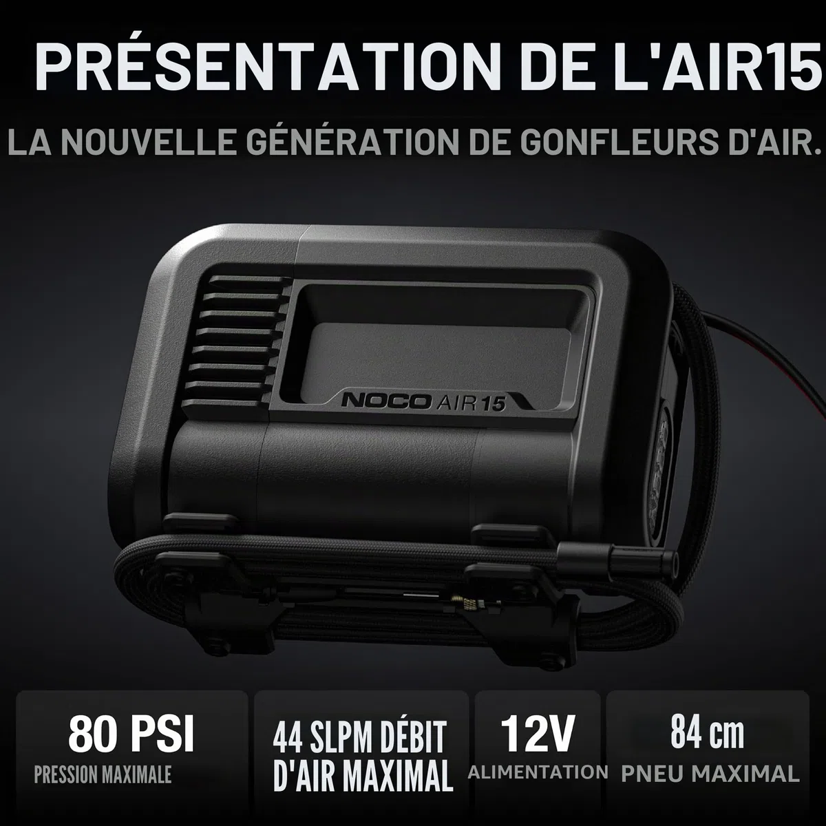 NOCO AIR15: Gonfleur de pneu UltraRapide 15A – Compresseur d’air portable 12V – Débit 44 SLPM – Gonfle de 0 à 40 PSI en 2,9 min – Manomètre numérique + arrêt automatique