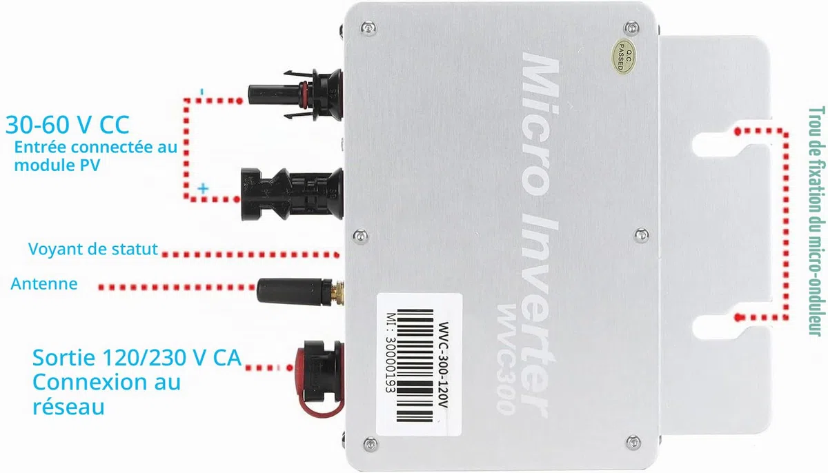 onduleur Solaire, étanche IP65, système de Production d'énergie Solaire photovoltaïque à onduleur à Onde sinusoïdale (230 V)