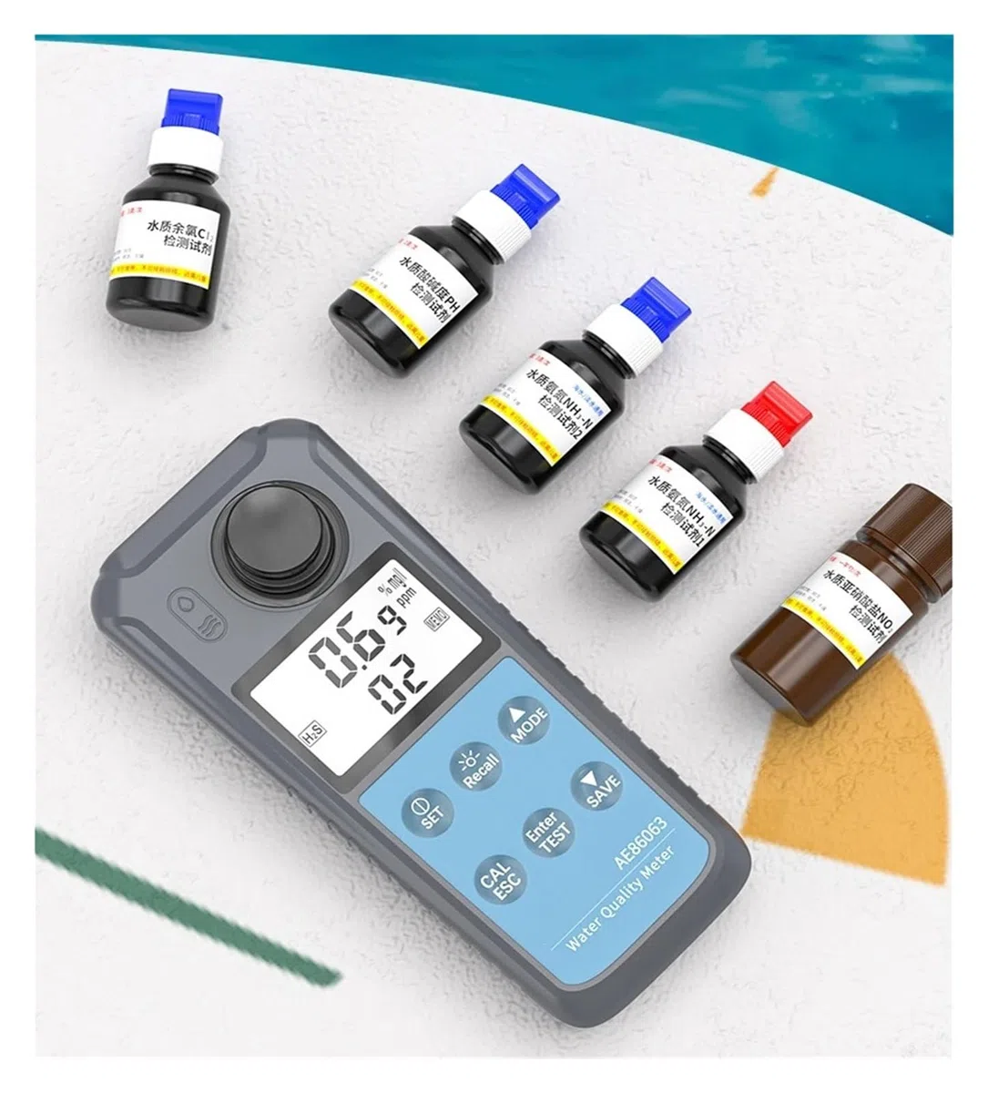 AE86063 Testeur De Qualité De L'eau PH De Laboratoire/piscine/aquarium pour une lecture claire | Compteur numérique d'hydrogène, de nitrite, de chlore résiduel, d'ammoniaque et d'azote