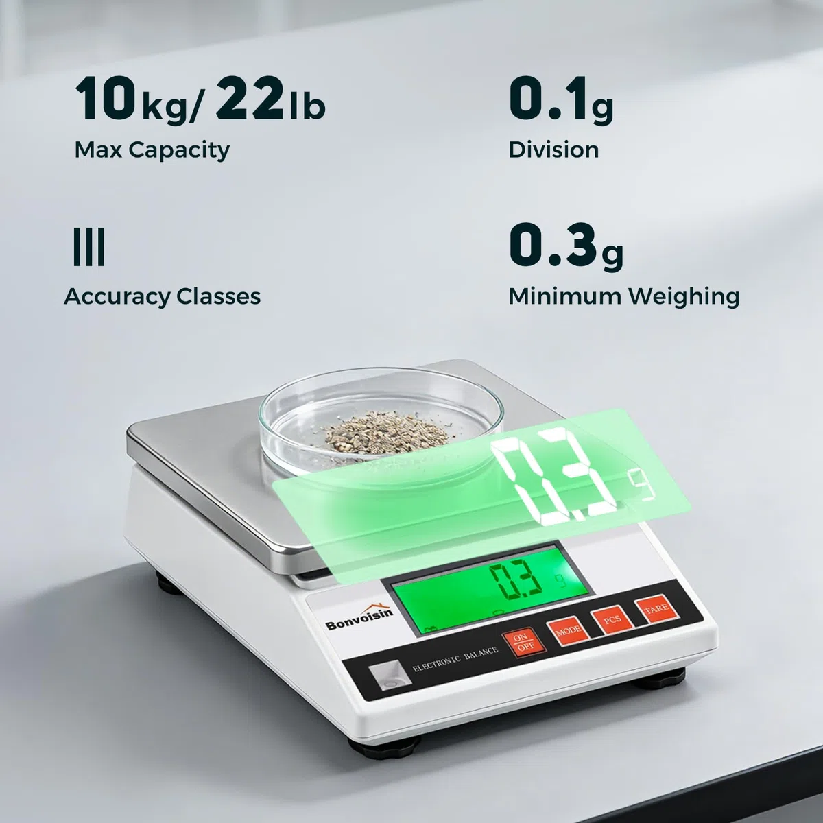 Bonvoisin Balance de Comptage 10kg/0.1g, Balance de Precision Industrielle Compteuse Electronique de Laboratoire pour Pièces Bijoux Monnaie avec Certification CE, 13 Unités (10 kg, 0,1 g)
