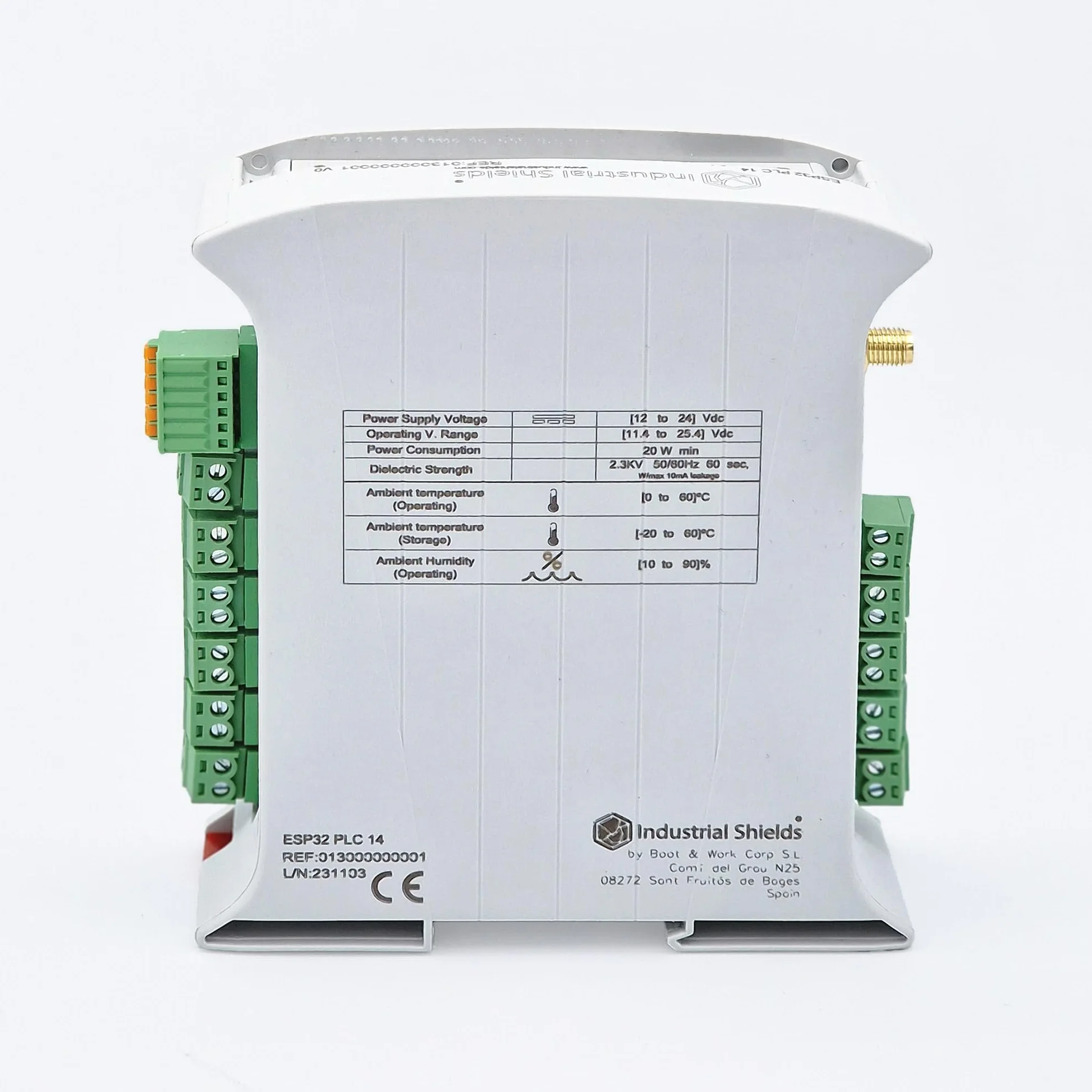 PLC Industriel ESP32 PLC 14 Contrôleur Logique Programmable avec 14 E/S - WiFi et Bluetooth - Compatible avec Arduino IDE, Modbus et MQTT - Industrial Shields
