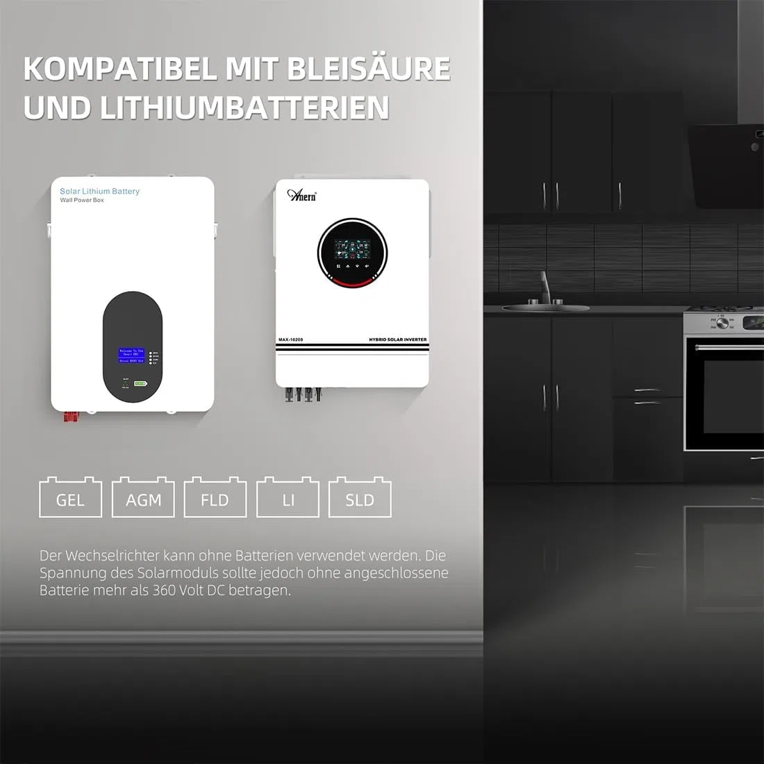 Anern 10200W Onduleur Hybride 48V DC à 220V-240V AC,Hors Réseau Onduleur Solaire Hybride Entrée 2PV/Sortie 2AC,Onde Sinusoïdale Pure avec 160A MPPT Régulateur de Charge PV Max.500V