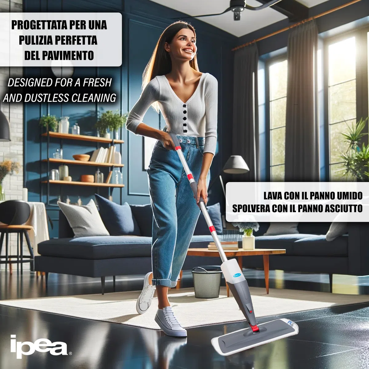 IPEA Balais Serpillère Vaporisateur en Aluminium avec Chiffon en Microfibre – Super Léger - Mop Spray Pulvérisateur pour Maison, la Cuisine, Le Bois Dur, Le Stratifié, Le Bois, la Céramique