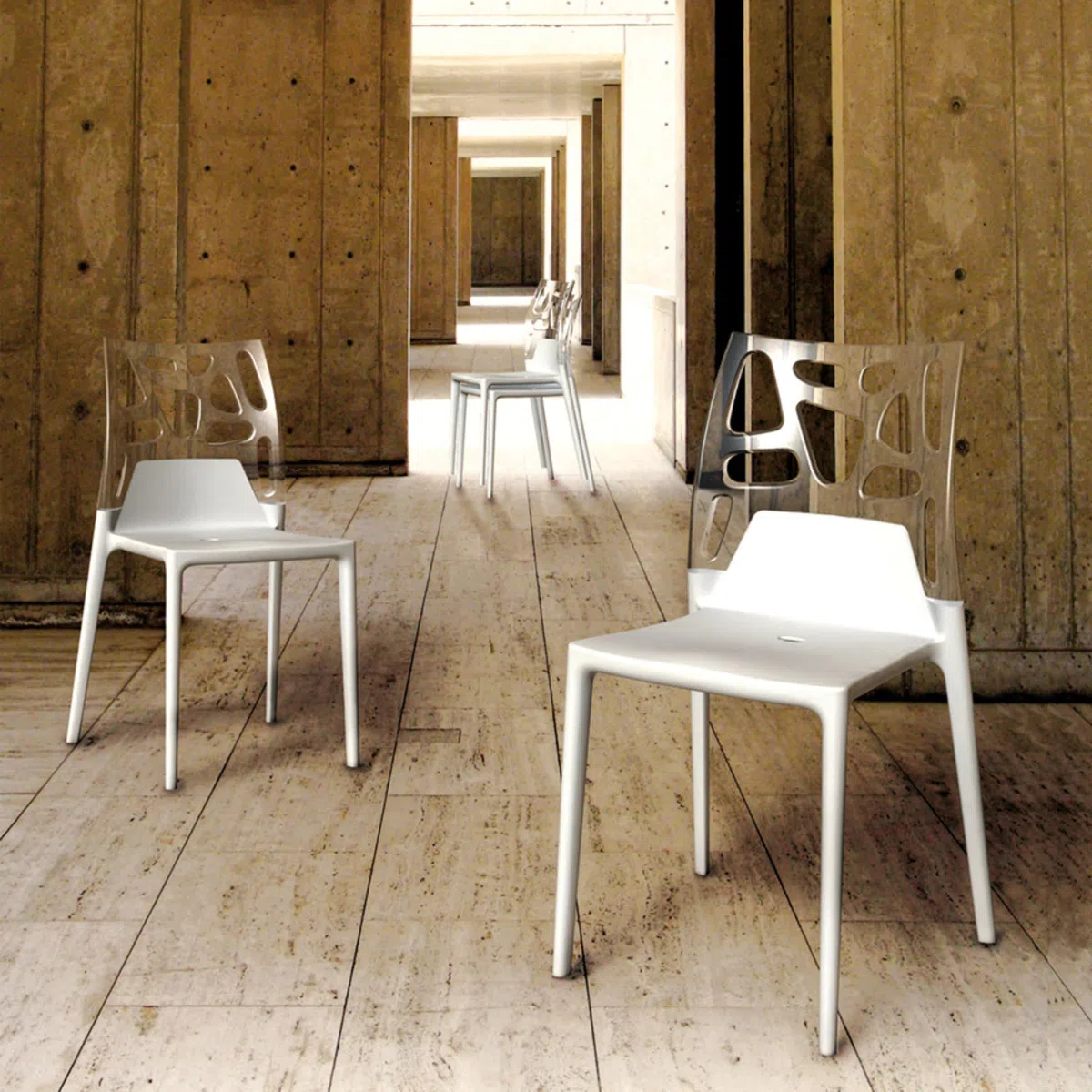 PAPATYA EGO-Rock Chaise Design en Plastique - Capacité de Charge 200 kg, Stable pour Hôtel, Restaurant, Légère pour Balcon - Blanc Transparent