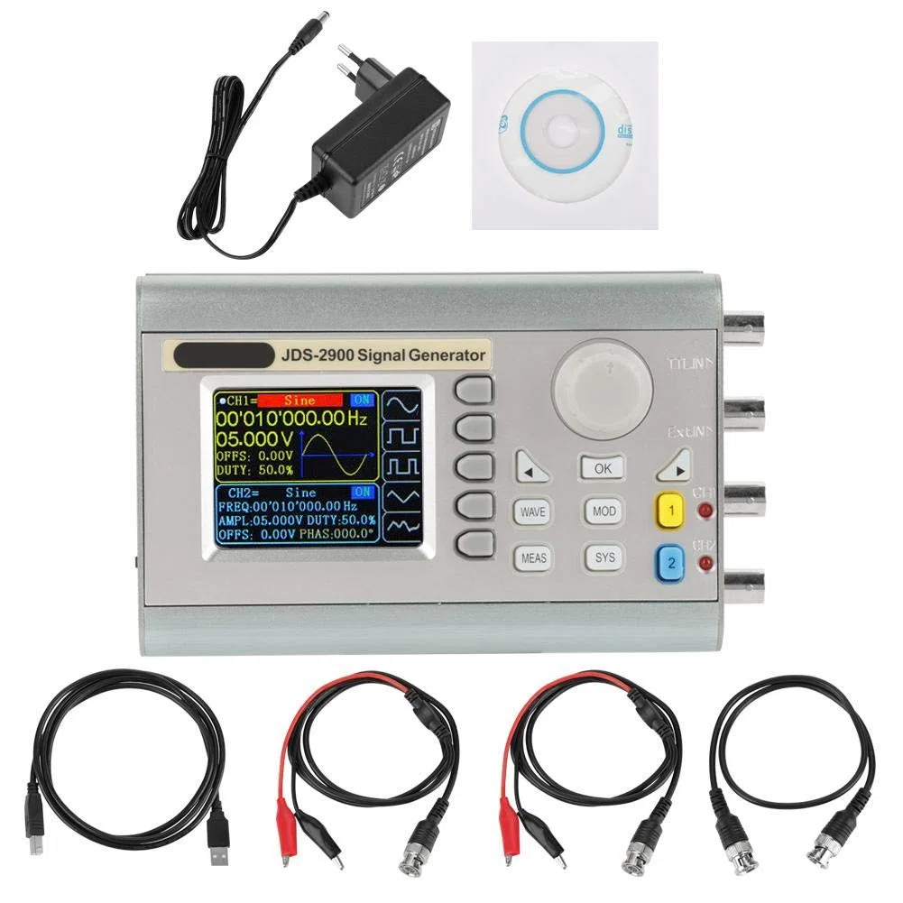 Akozon Compteur de générateur de signaux DDS JDS2900 Compteur de fréquence de générateur de fonction de forme d'onde arbitraire double canal haute précision 266MSa/s(15MHz EU Plug)