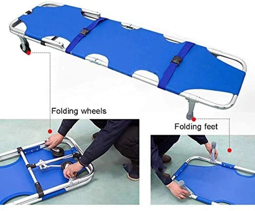 Patient Portable d'urgence Transport Brancard, Brancard en Aluminium Compact Pliant avec roulettes Poids Capacité 350 LB 827