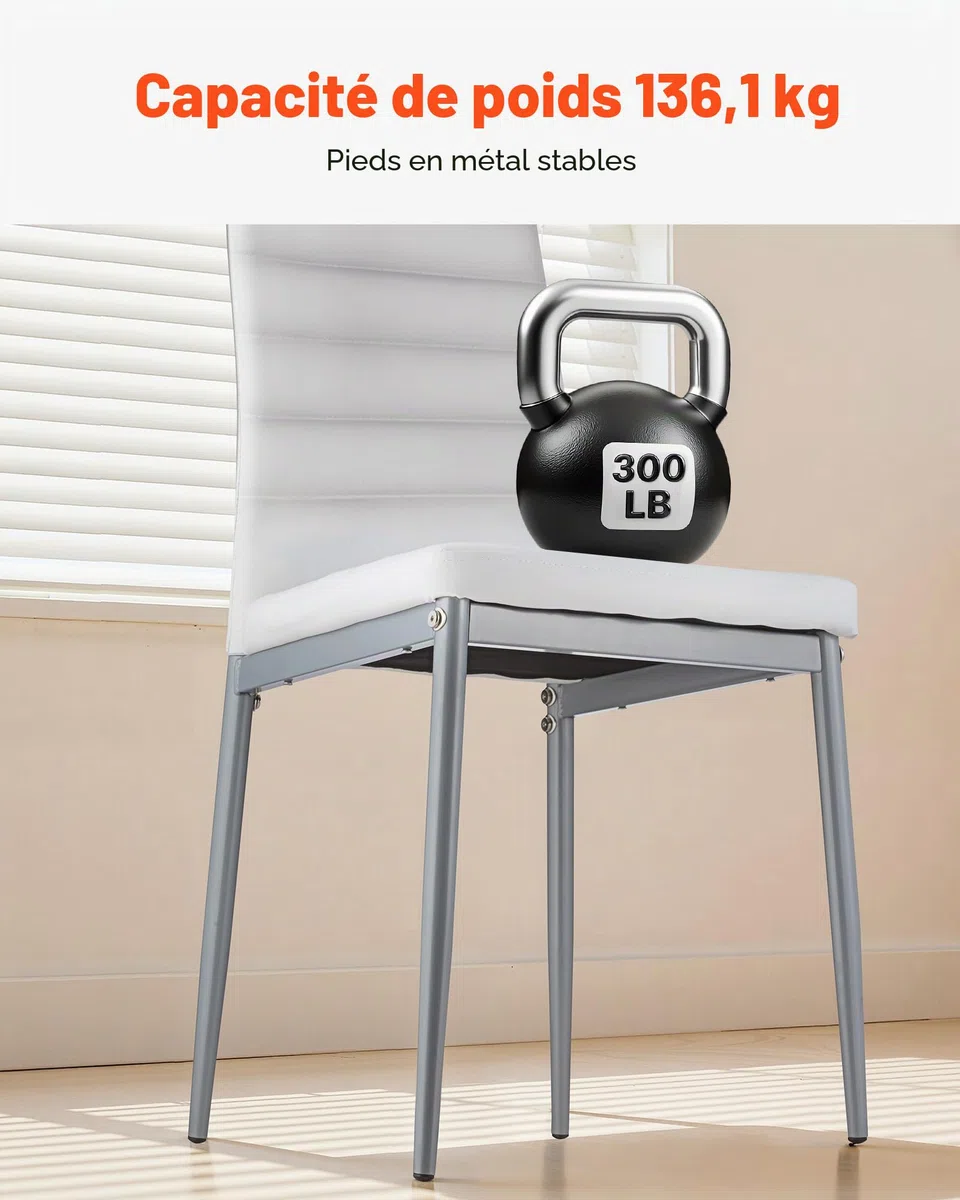 VEVOR Chaises Salle à Manger Modernes, Ensemble Chaises de Cuisine en Cuir 4 Pièces, avec Dossier, Coussins Épais et Pieds en Métal, Meuble d’Appoint Peu Encombrant, pour Table à Manger, Blanc