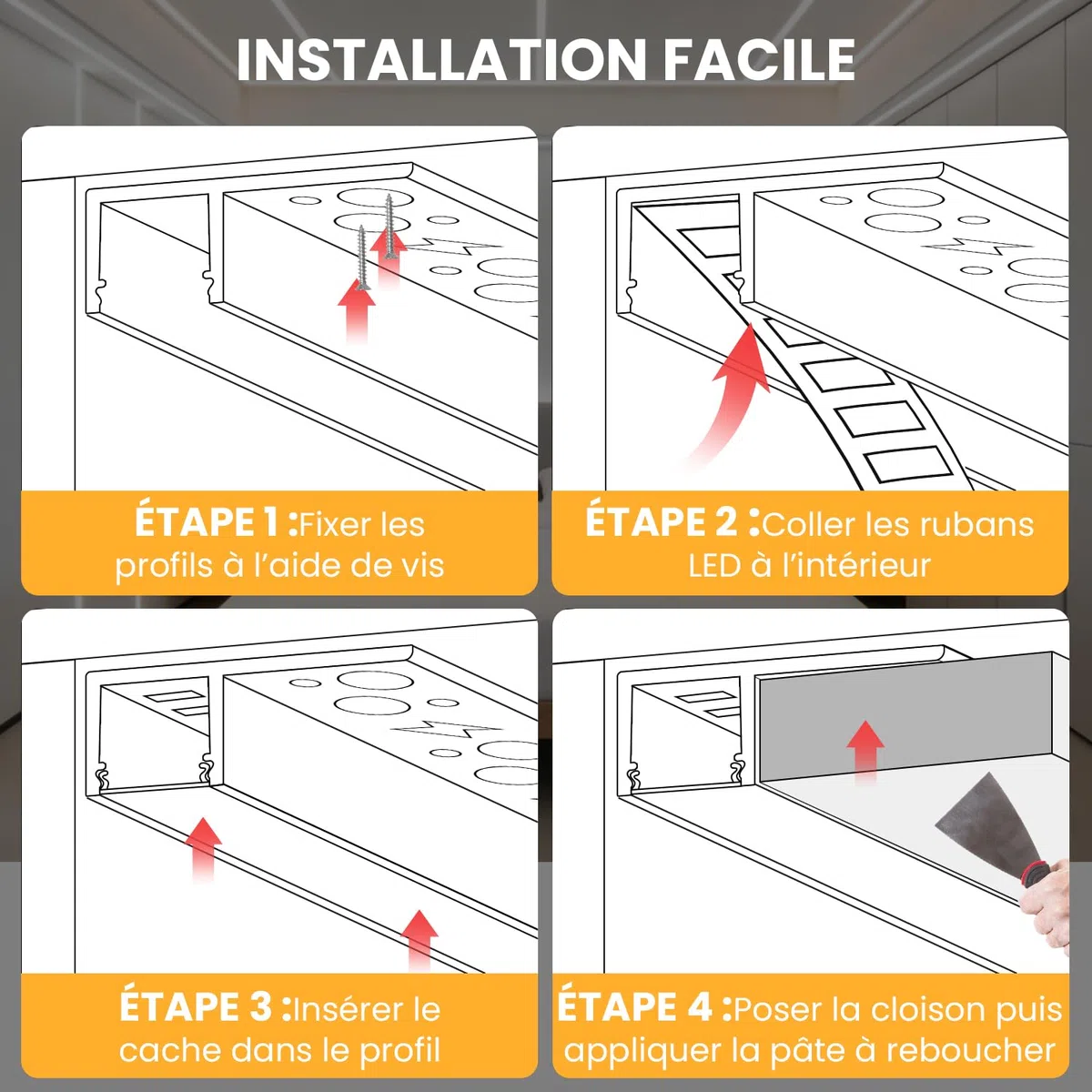Profile Encastrable Placo Alu pour Ruban LED, 15 Pièces 1,4 m Profilé en Aluminium LED de Carrelage Bncastré avec Couvercle Laiteux, Embouts pour Cloison Sèche, Plafond, Mur, Bords Carrelage (21 m)