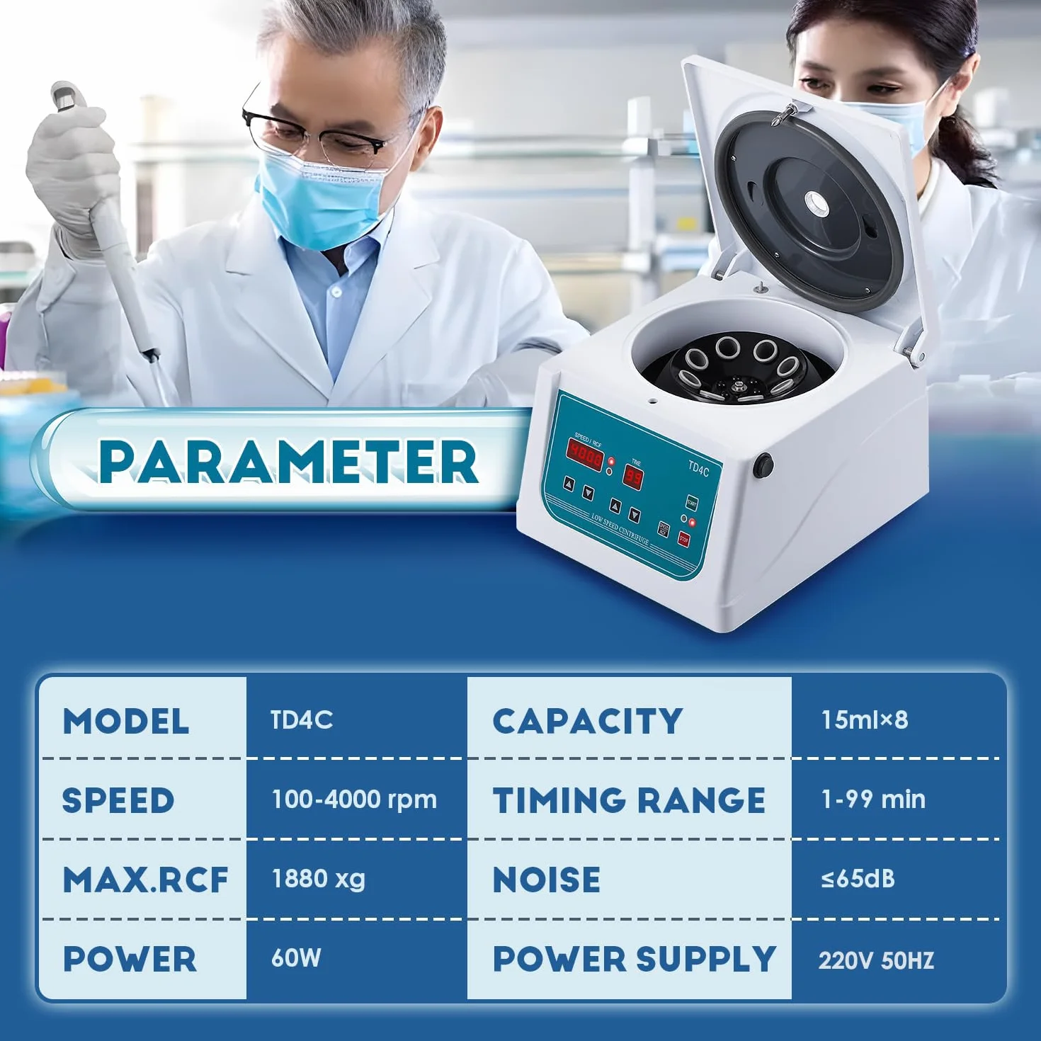 CGOLDENWALL Centrifugeuse de laboratoire 8x15ml Affichage LED, 4000rpm, 99min Timing, 1880xg, pour Tubes Vacutainer 5-10ml & Tubes Centrifuge 10-15ml, Centrifugeuse PRP à faible vibration (EU)
