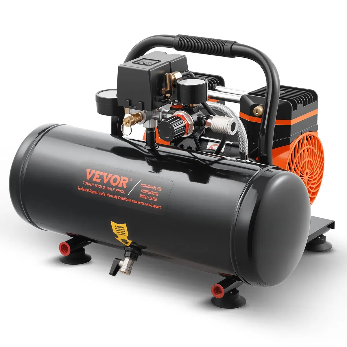 VEVOR Compresseur d'Air sans Huile, Réservoir Acier 8 L, 220 V, 860 W, 2,5 CFM 8 bar, Pression Max 120 PSI, Compresseur Silencieux Portable pour Réparation Auto, Gonflage Pneus, Peinture Pistolet