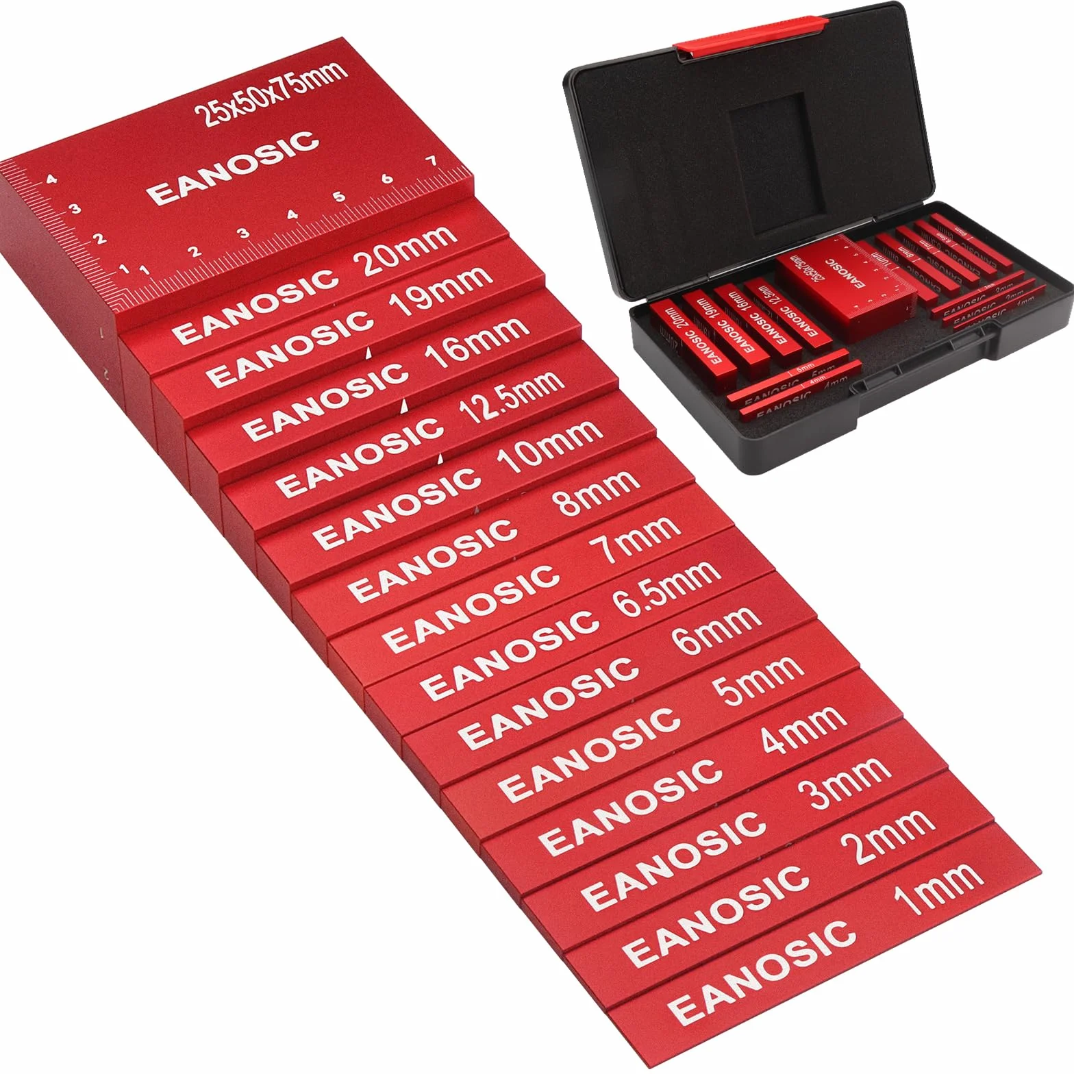 EANOSIC Lot de 15 blocs de configuration métriques en aluminium pour routeur et scie à table, accessoires de travail du bois, barres avec marquages de taille gravés au laser