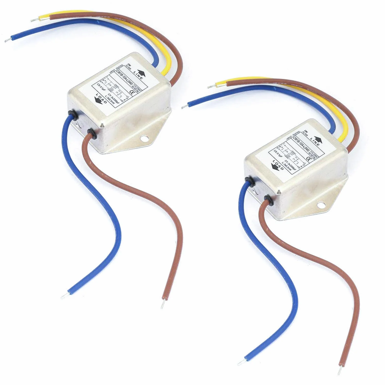 2 pièces de filtre EMI, CW1B-10A-L (040) filtre monophasé, 250 V filtres d'interférences électromagnétiques, pour la suppression des perturbations continues et intermittentes