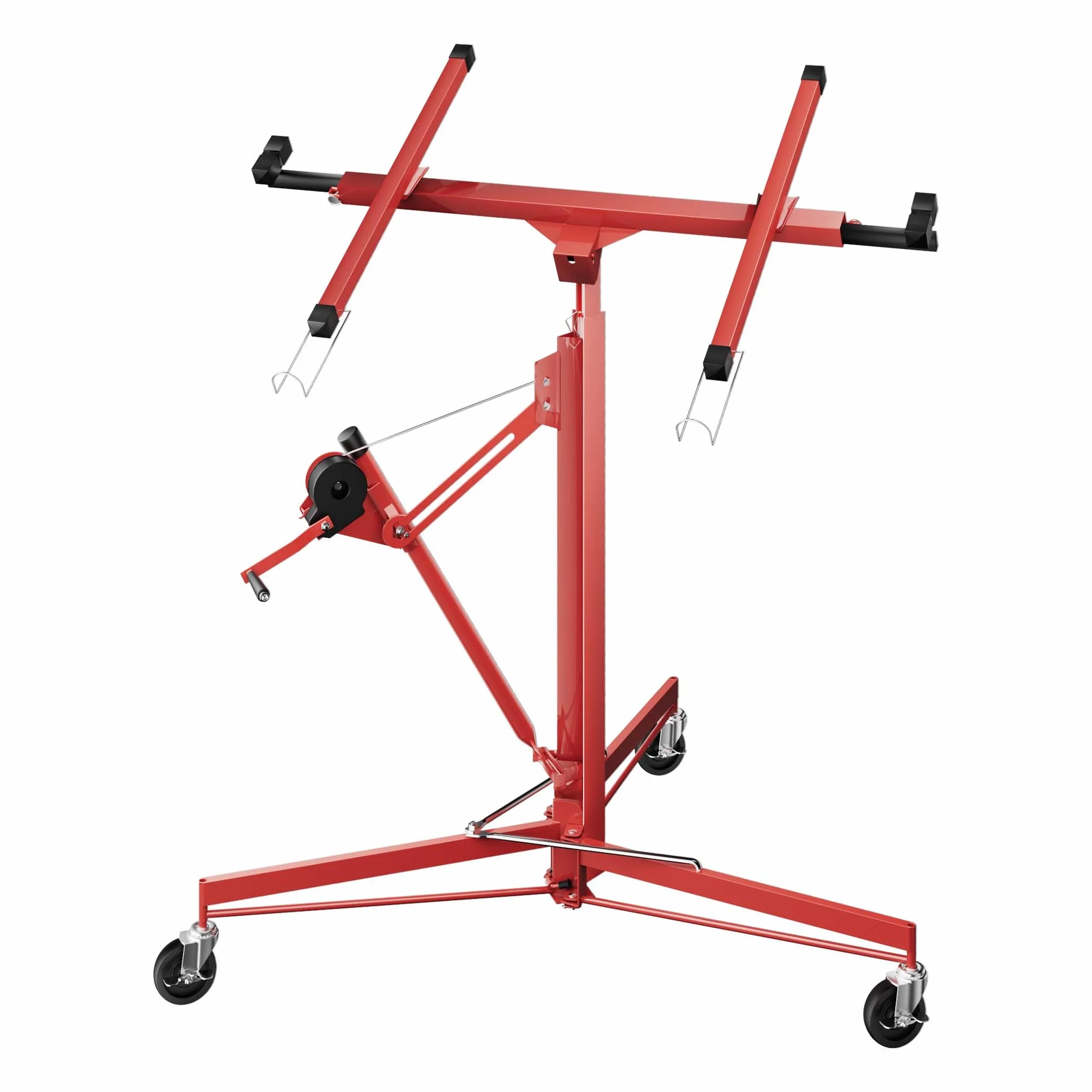 Wiltec Lève-panneaux, lève-plaques de plâtre XXL rouge – capacité de charge max. 68 kg – Hauteur 140-350 cm – Largeur max. 290 cm – 3 Roues - Aide au montage Construction