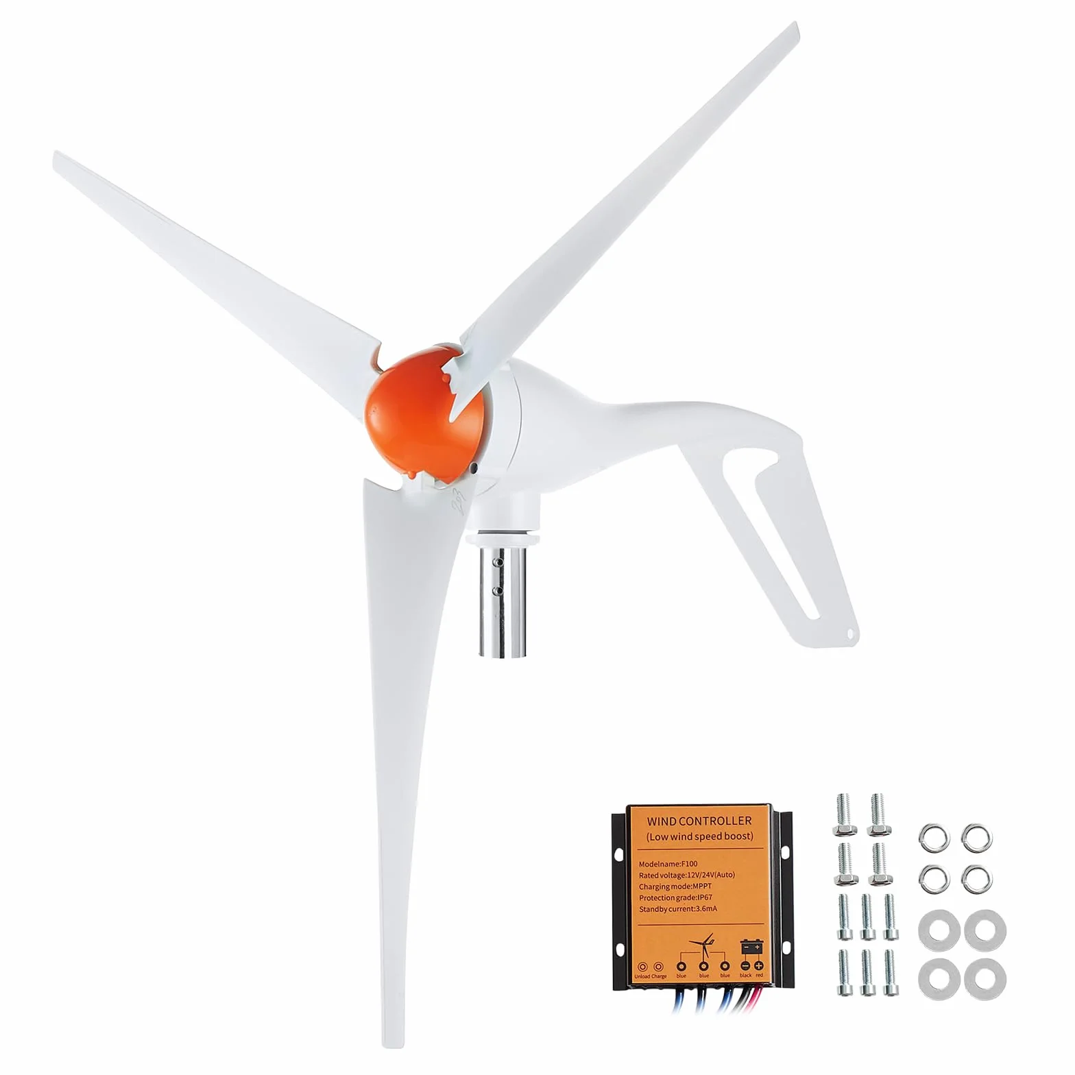 VEVOR Générateur d'éolienne 500 W, kit d'éolienne 24 V, générateur d'énergie éolienne à 3 pales avec contrôleur MPPT, direction du vent réglable et vitesse de démarrage du vent de 2,5 m/s