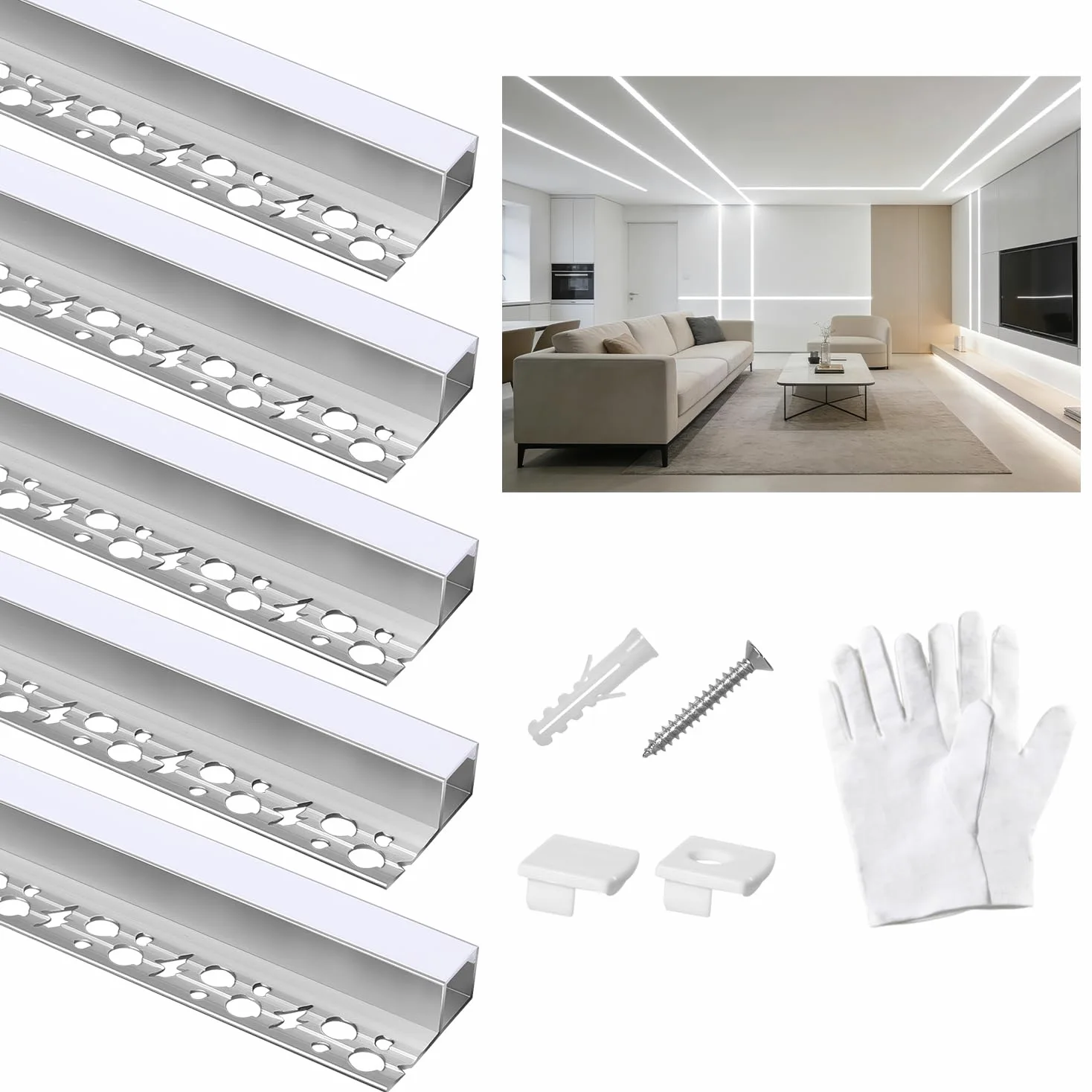 Profile Encastrable Placo Alu pour Ruban LED, 15 Pièces 1,4 m Profilé en Aluminium LED de Carrelage Bncastré avec Couvercle Laiteux, Embouts pour Cloison Sèche, Plafond, Mur, Bords Carrelage (21 m)
