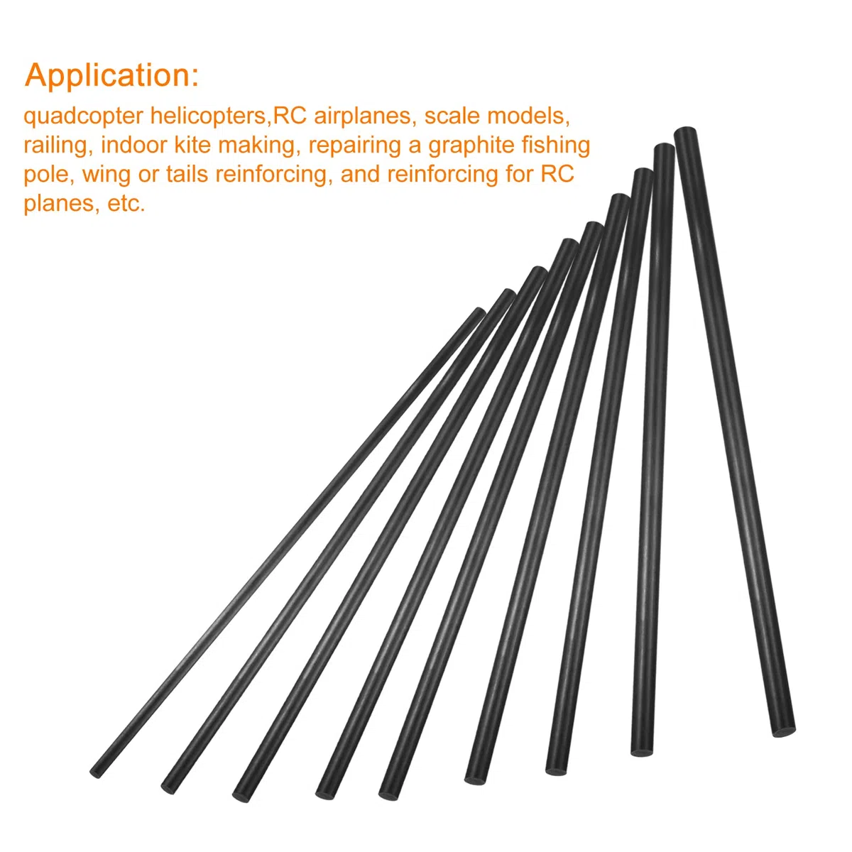 sourcing map Fibre carbone Tige, 1,5mm x 300mm pour RC Avion Bricolage Outil Aile Tube Quadcopter Bras, Paquet de 6