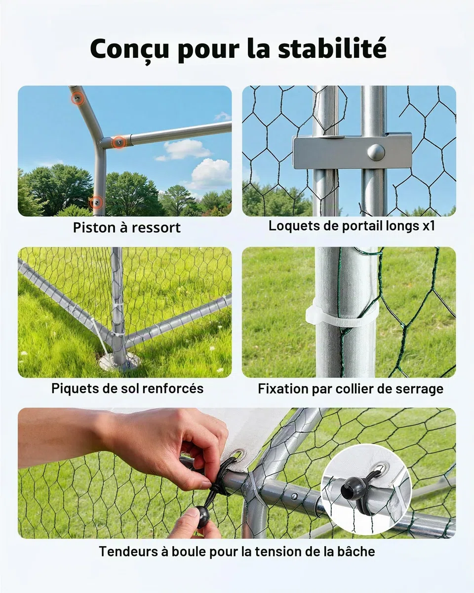 VEVOR Enclos Poulailler Métal 3 x 2 x 2 m Parc à Poules Grillagé avec Couverture, Verrou de Sécurité, Toit en Dôme, Grande Cage Extérieure pour Poules, Canards, Lapins, Volailles, de Jardin, Ferme | Parc Grillagé pour Poules, Canards, Lapins, Volailles, C