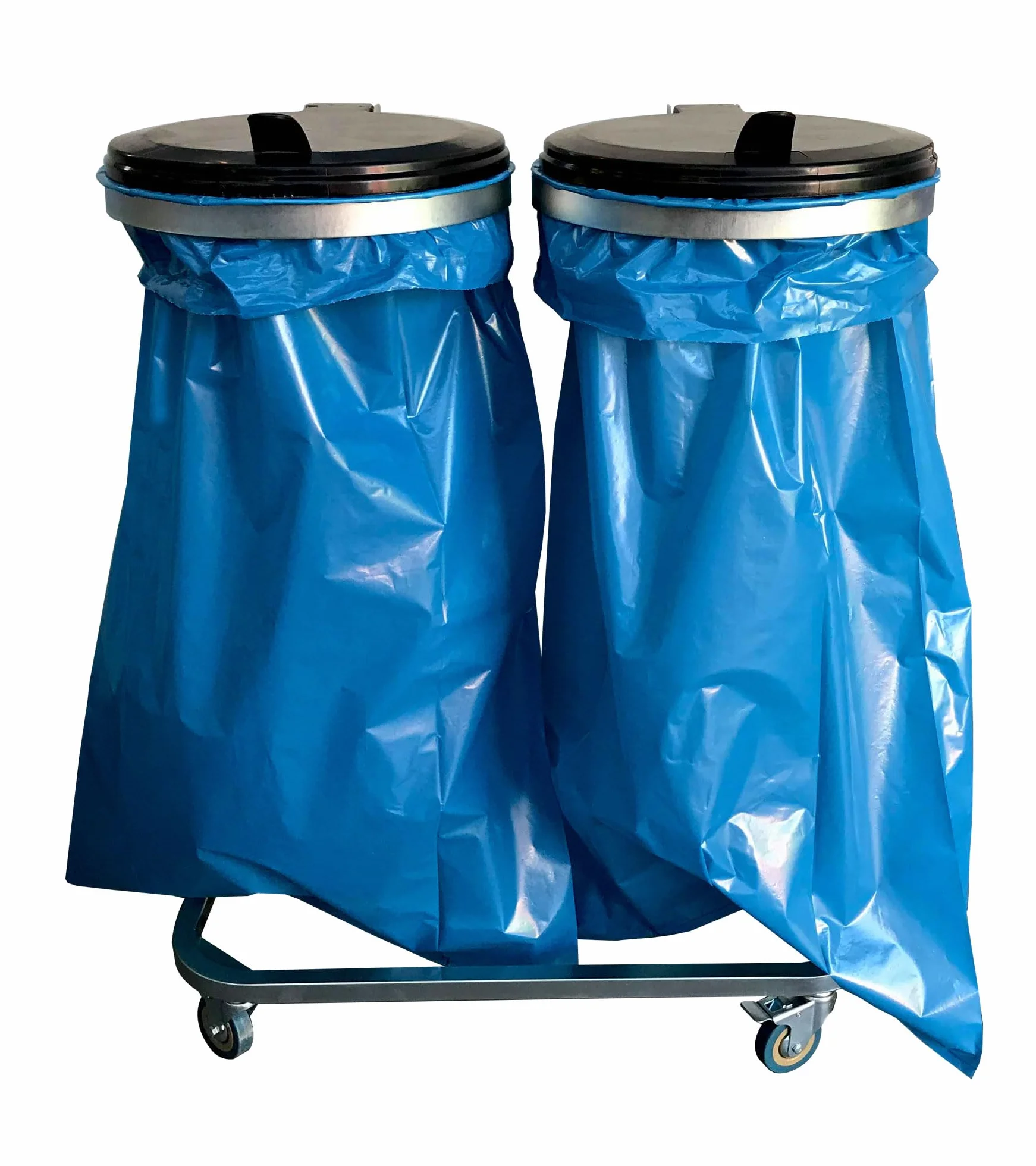 QUICK STAR Support à Double Sac Poubelle avec Couvercle et 4 Roulettes | Porte-sac Poubelle en Métal 120 litres | Robuste en Acier Galvanisé | Sac Jaune 120L | Conteneur à Déchets Mobile